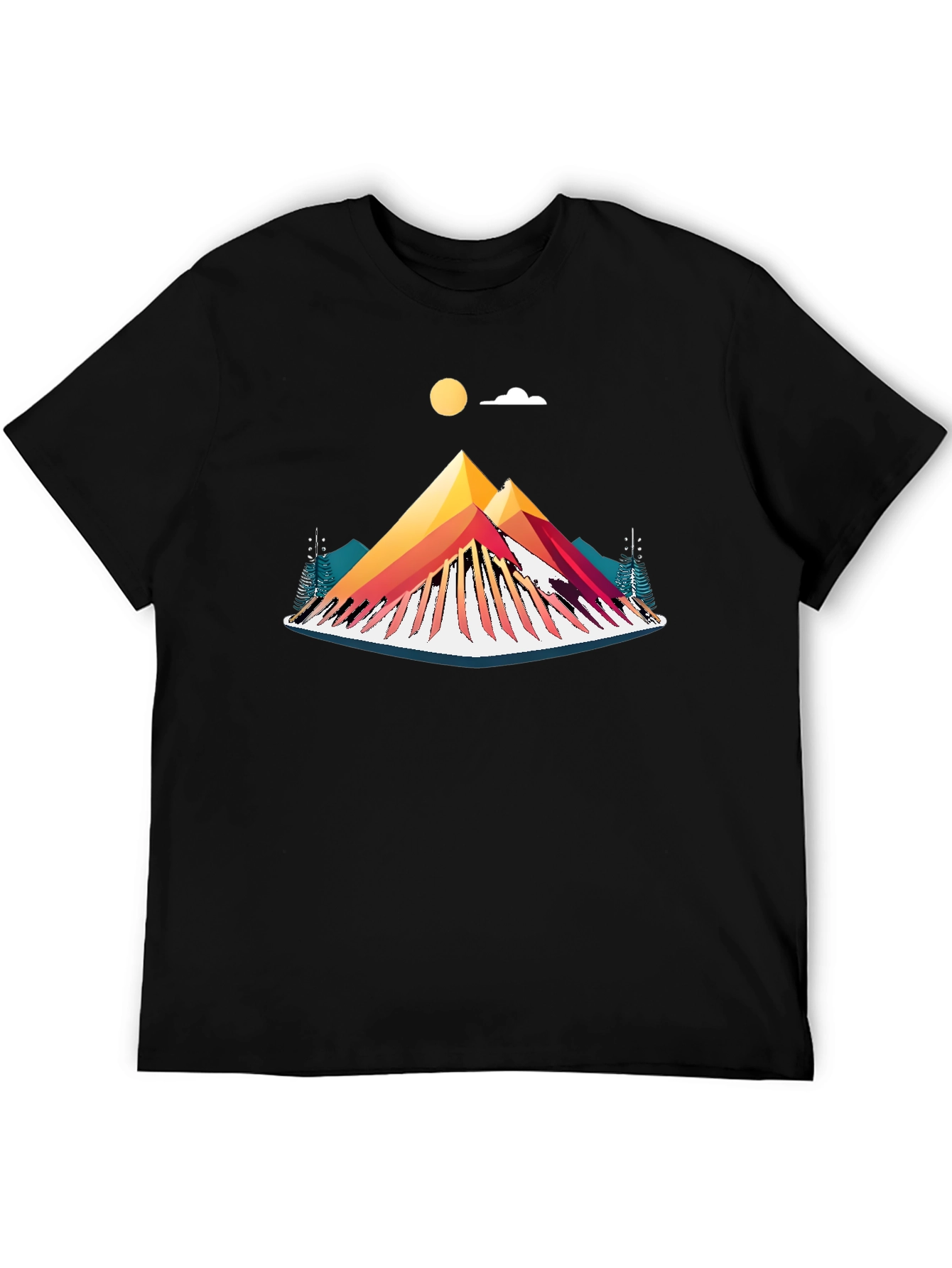 Camiseta Negra con Diseño de Montaña Abstracta
