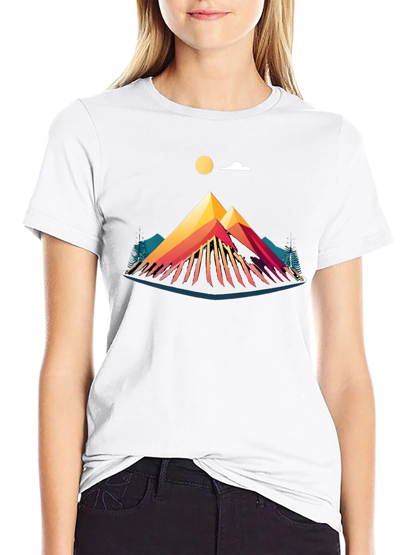 Camiseta Negra con Diseño de Montaña Abstracta