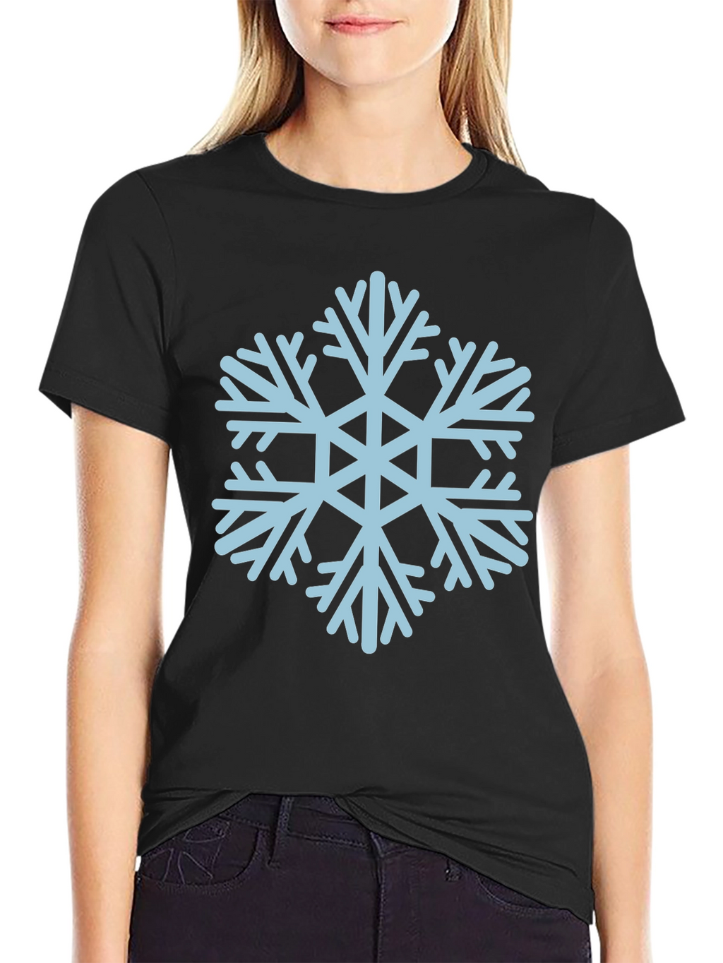 Camiseta Negra con Copo de Nieve Azul