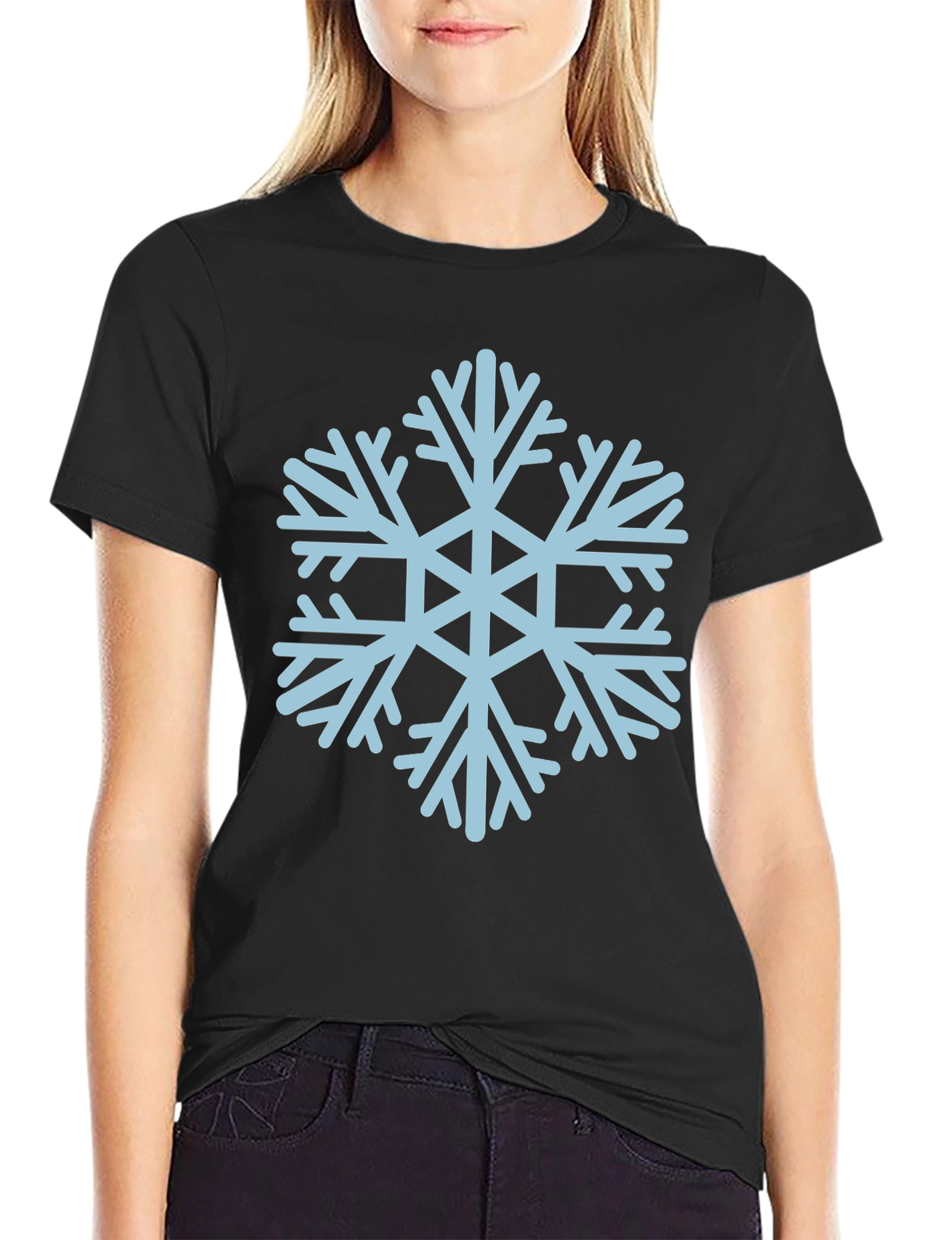 Camiseta Negra con Copo de Nieve Azul