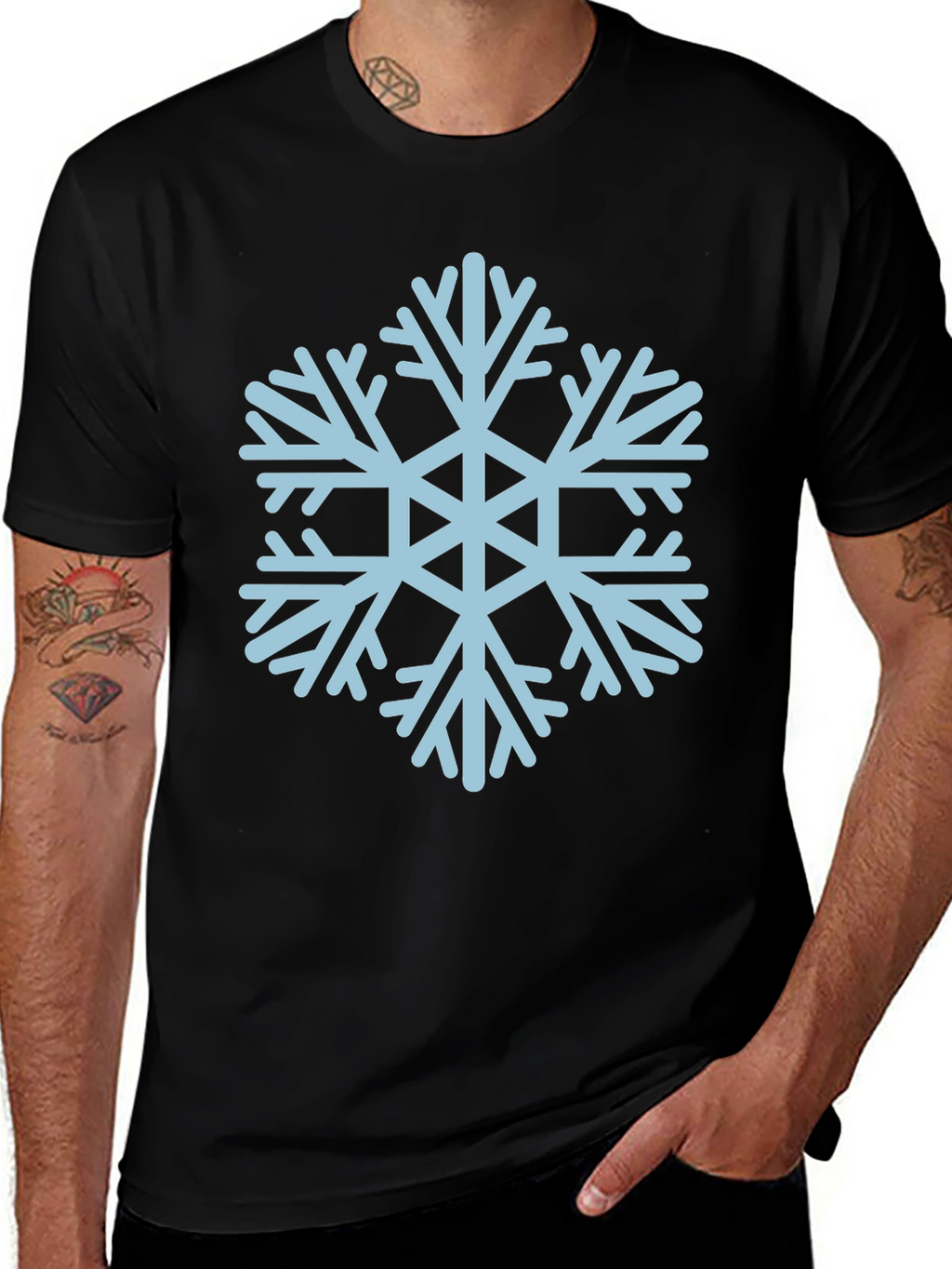 Camiseta Negra con Copo de Nieve Azul
