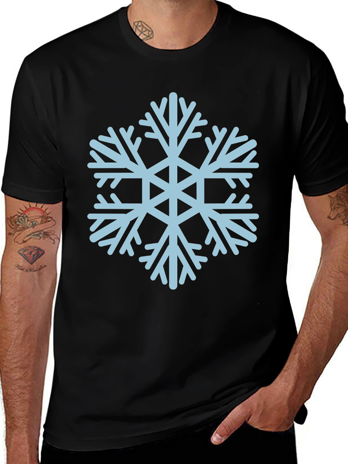 Camiseta Negra con Copo de Nieve Azul