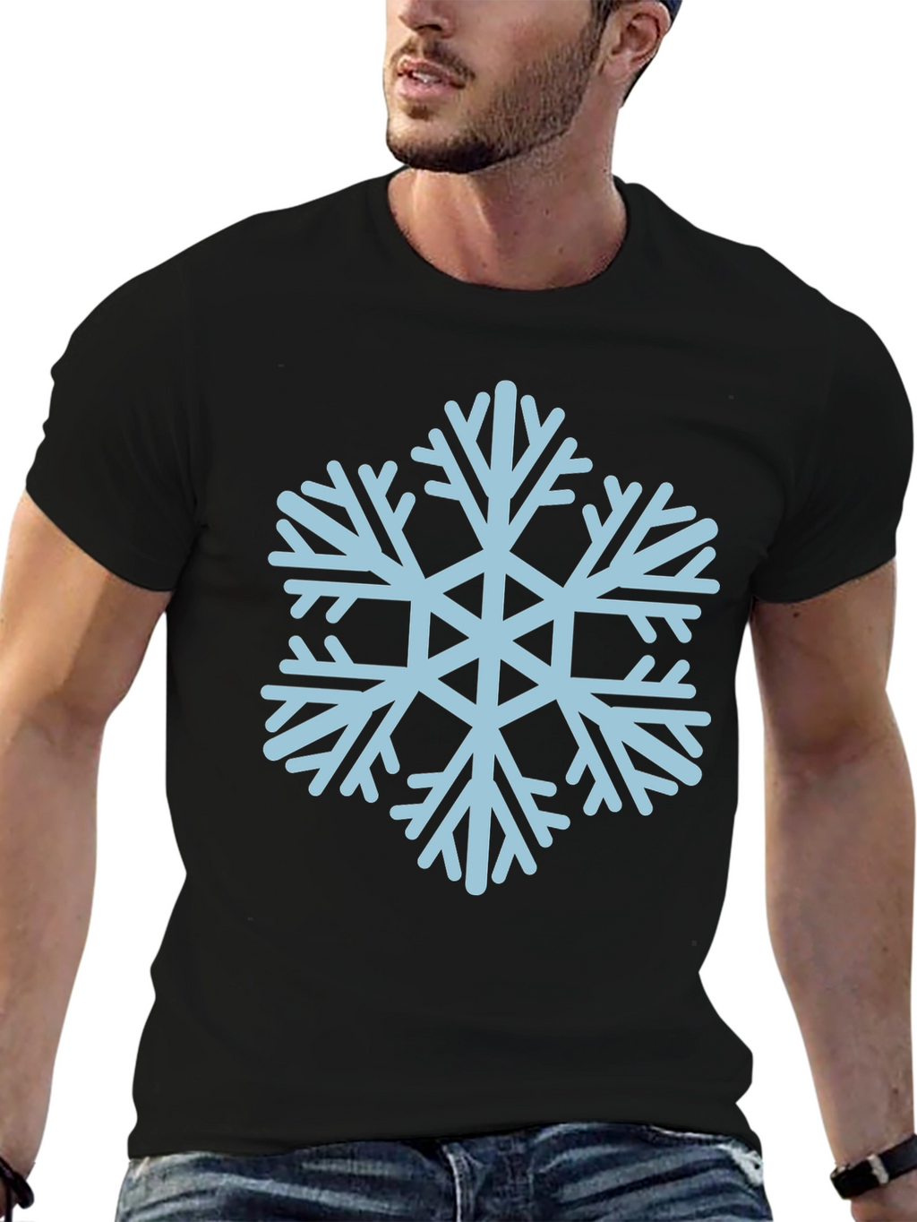Camiseta Negra con Copo de Nieve Azul