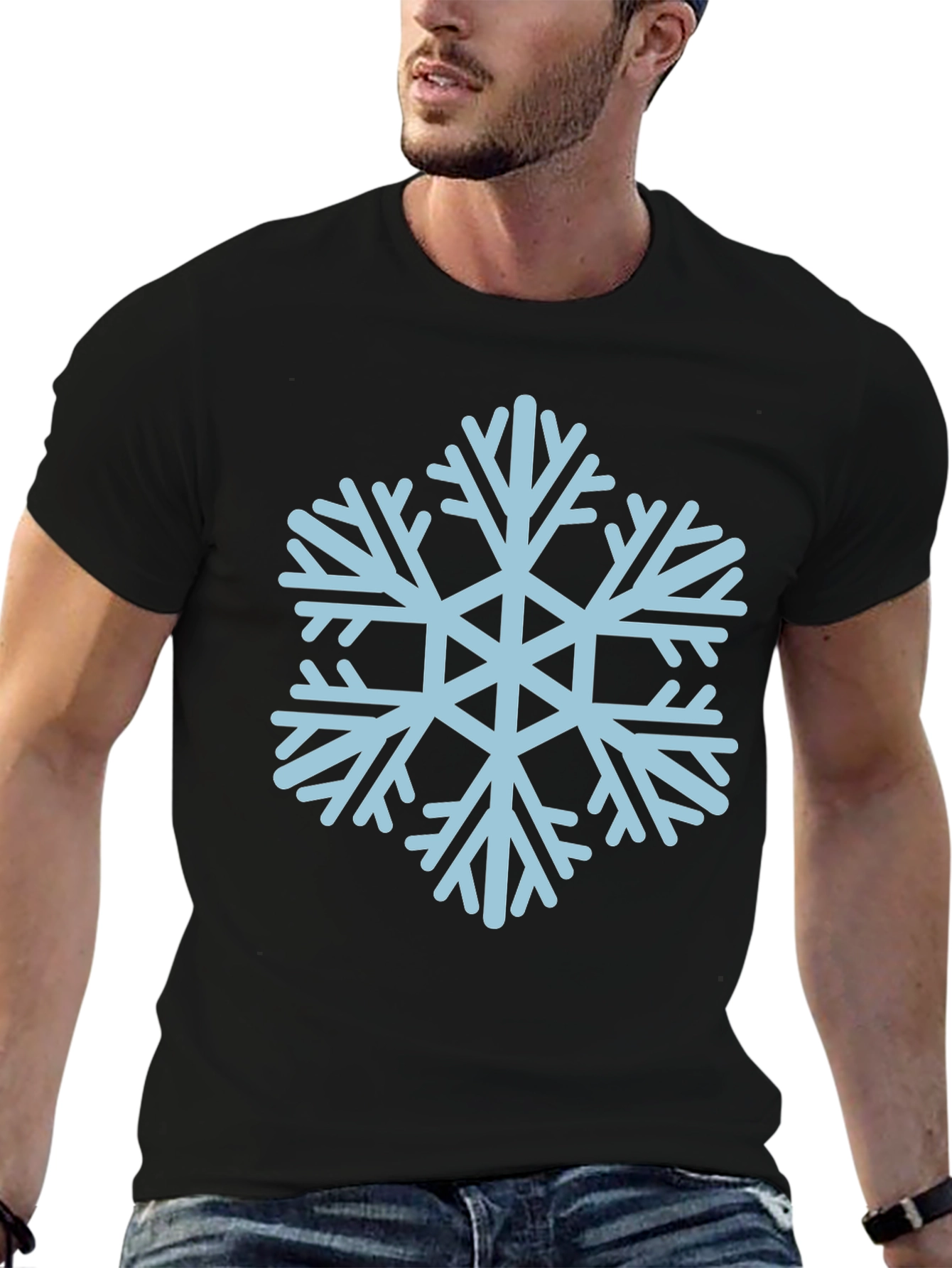 Camiseta Negra con Copo de Nieve Azul