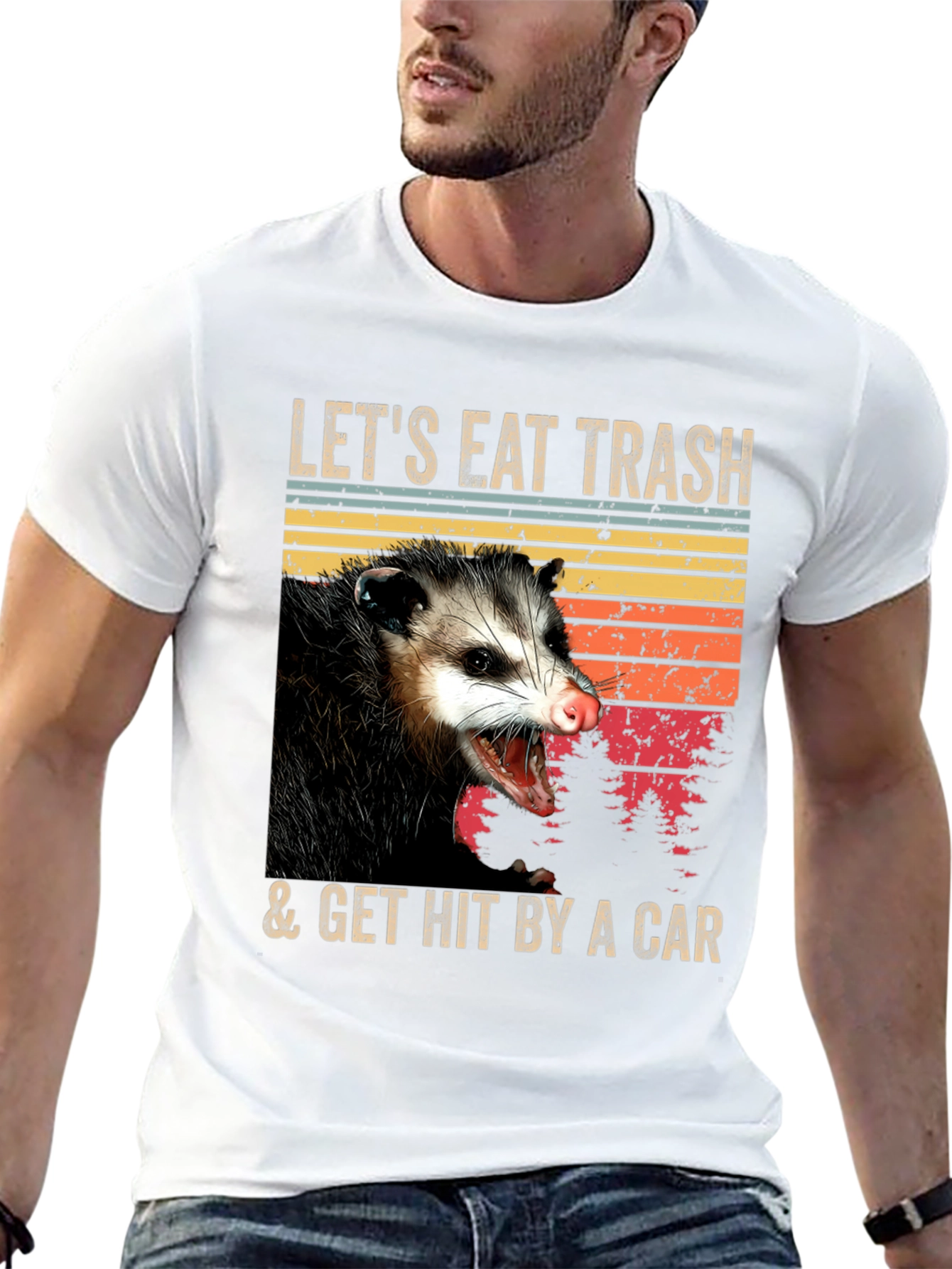 Camiseta Gráfica Vintage Zarigüeya Comer Basura