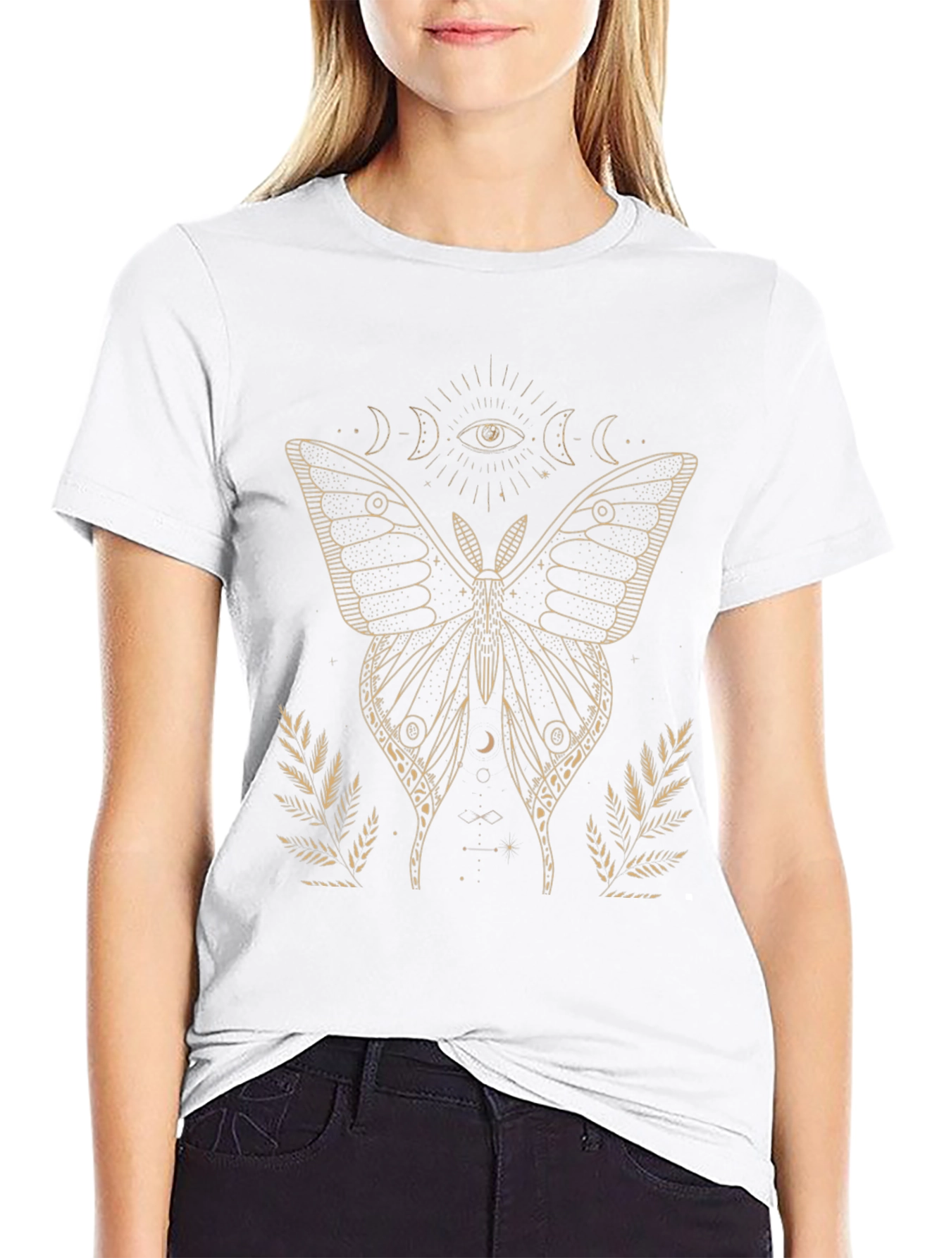 Camiseta Negra con Diseño de Mariposa Mística