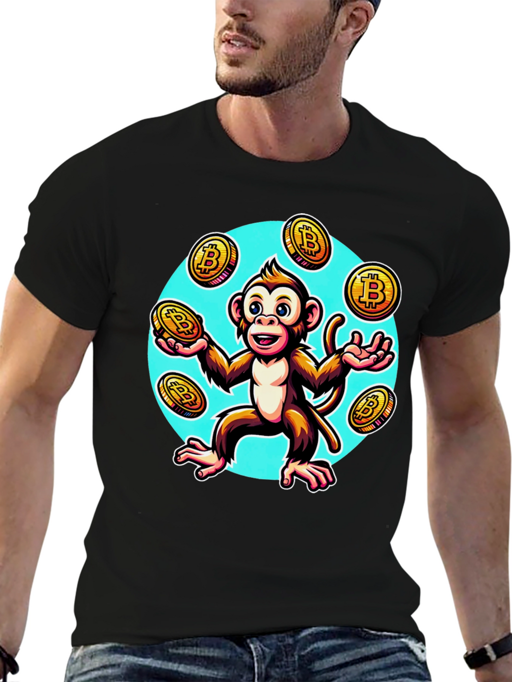 Camiseta Hombre: Mono Malabarista Bitcoin