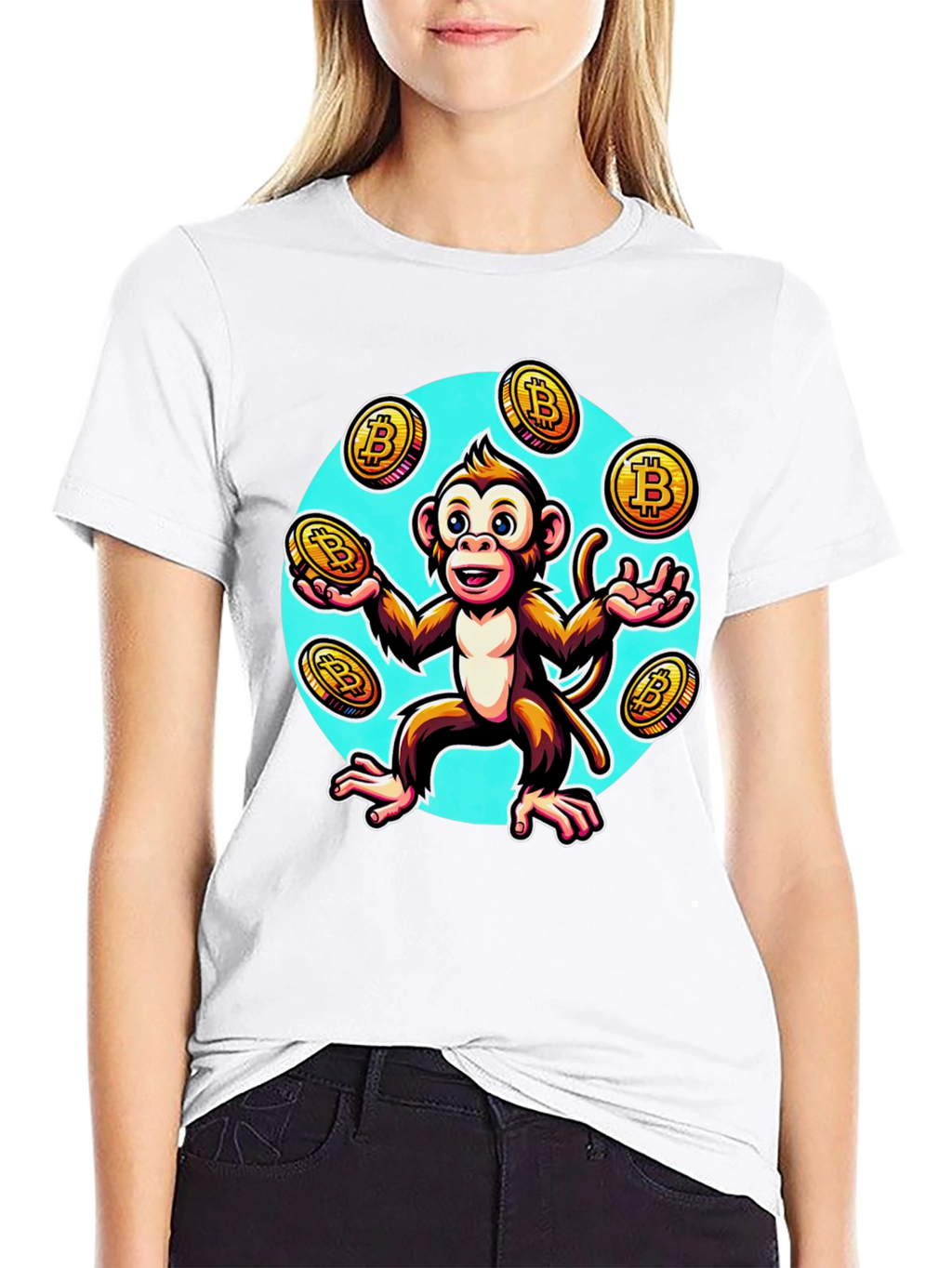 Camiseta Hombre: Mono Malabarista Bitcoin