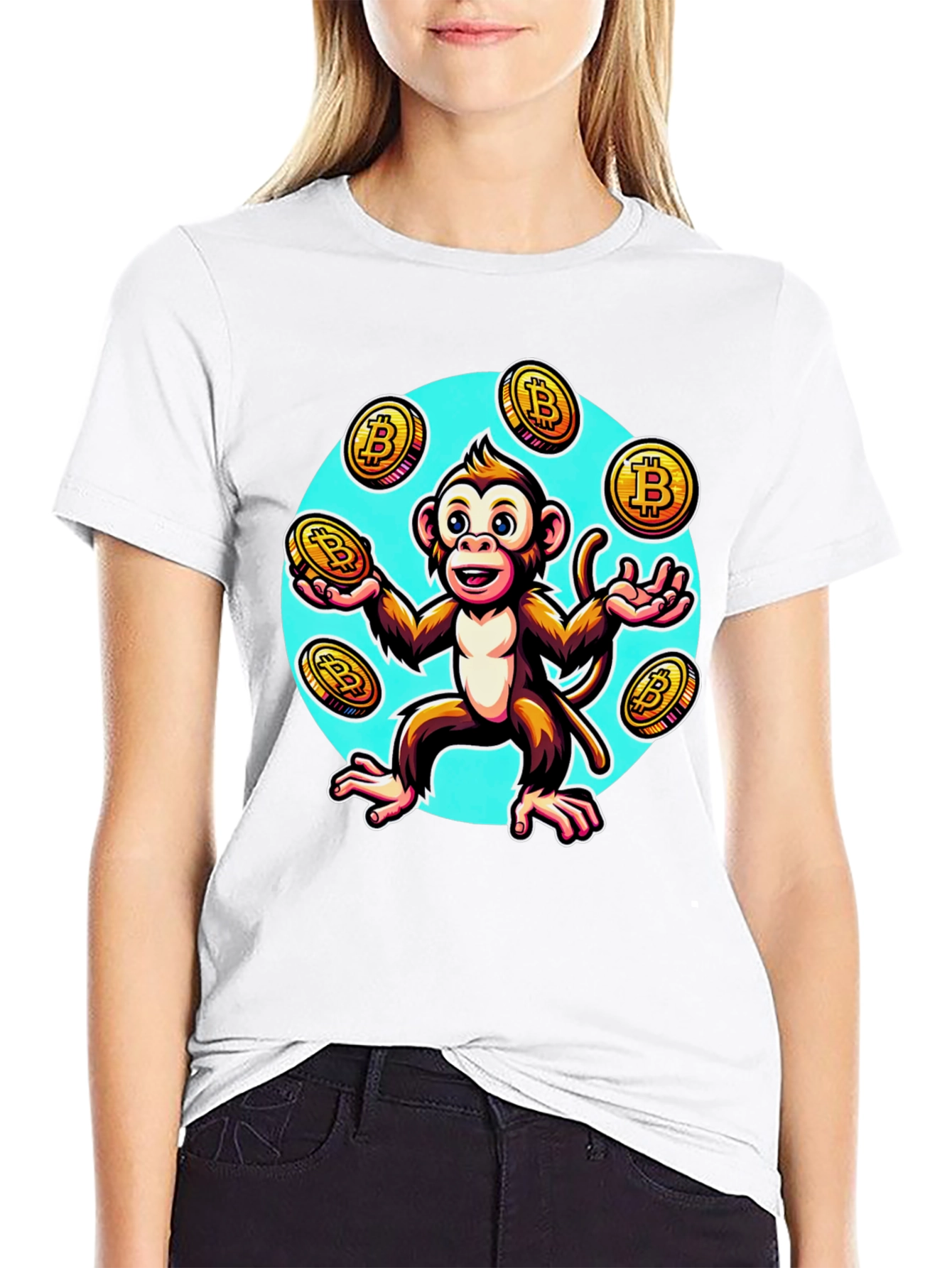 Camiseta Hombre: Mono Malabarista Bitcoin