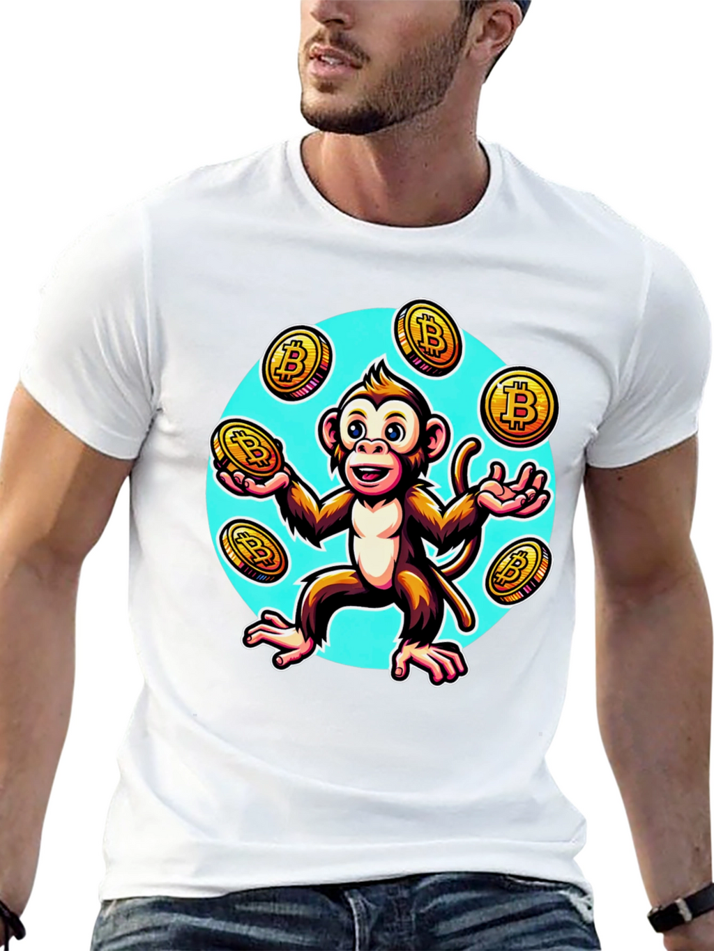 Camiseta Hombre: Mono Malabarista Bitcoin