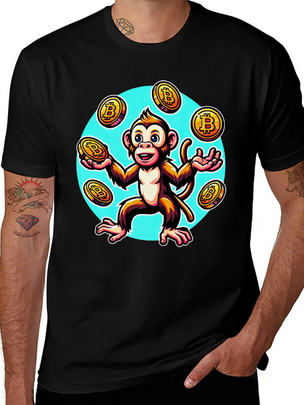 Camiseta Hombre: Mono Malabarista Bitcoin