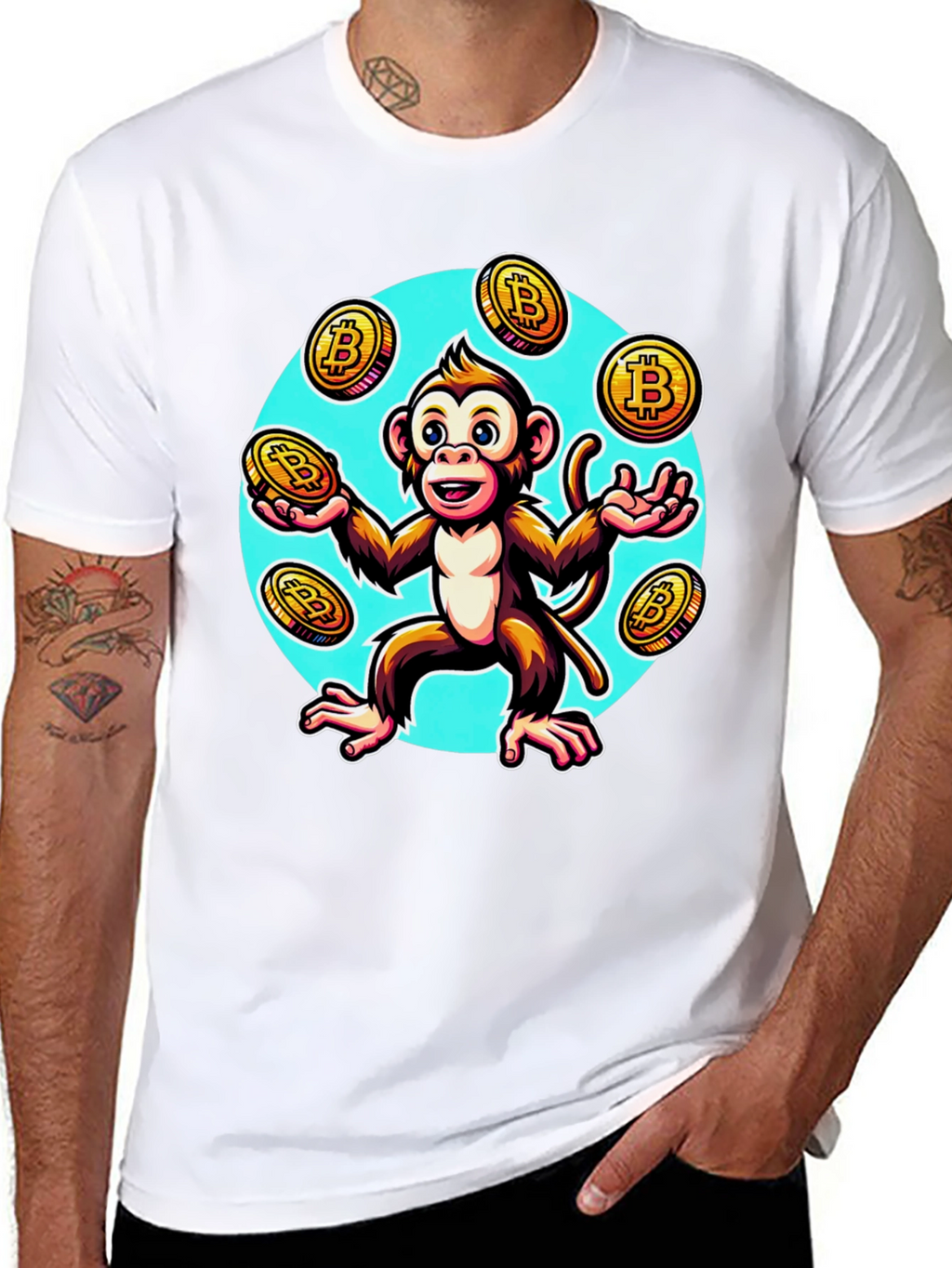 Camiseta Hombre: Mono Malabarista Bitcoin