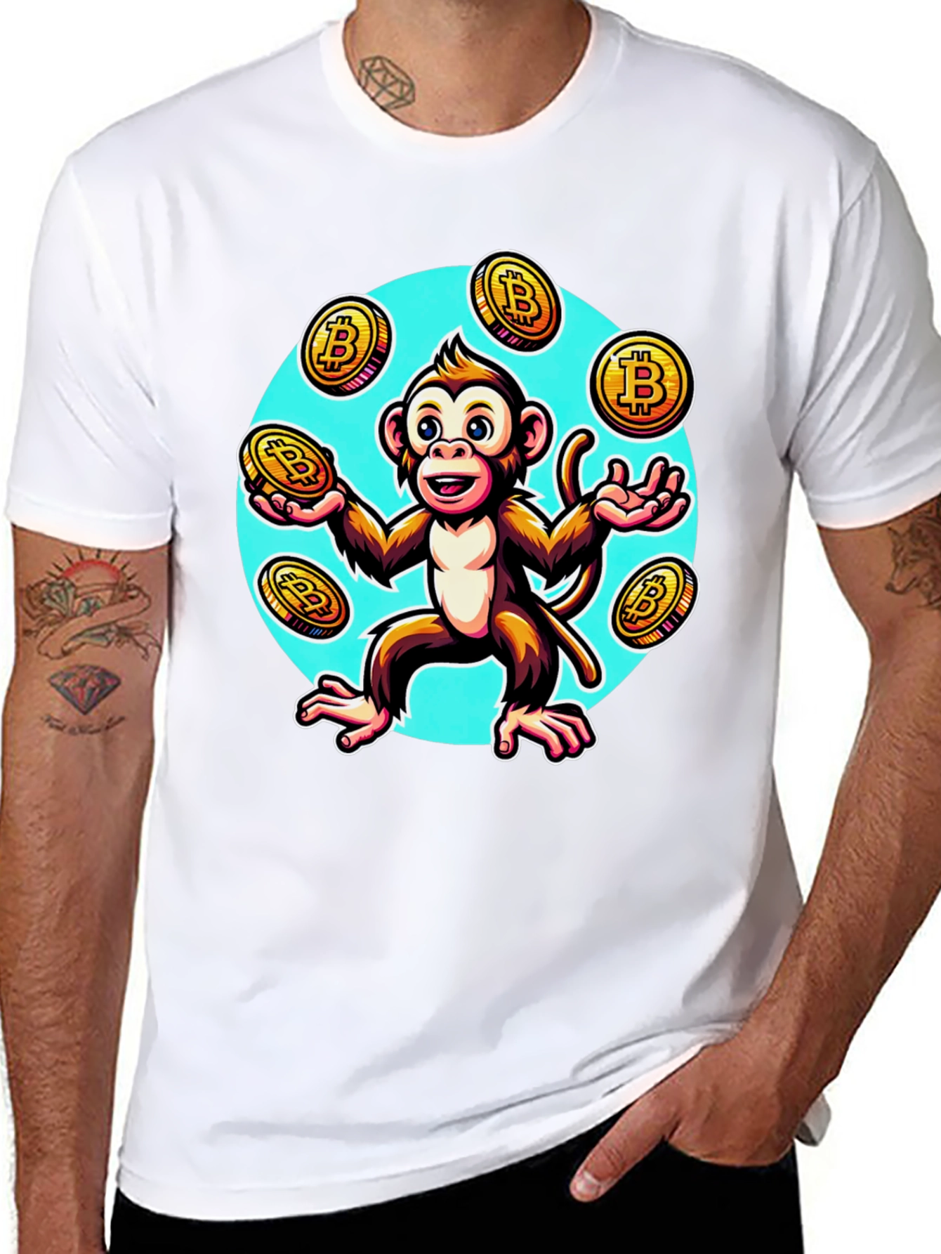 Camiseta Hombre: Mono Malabarista Bitcoin