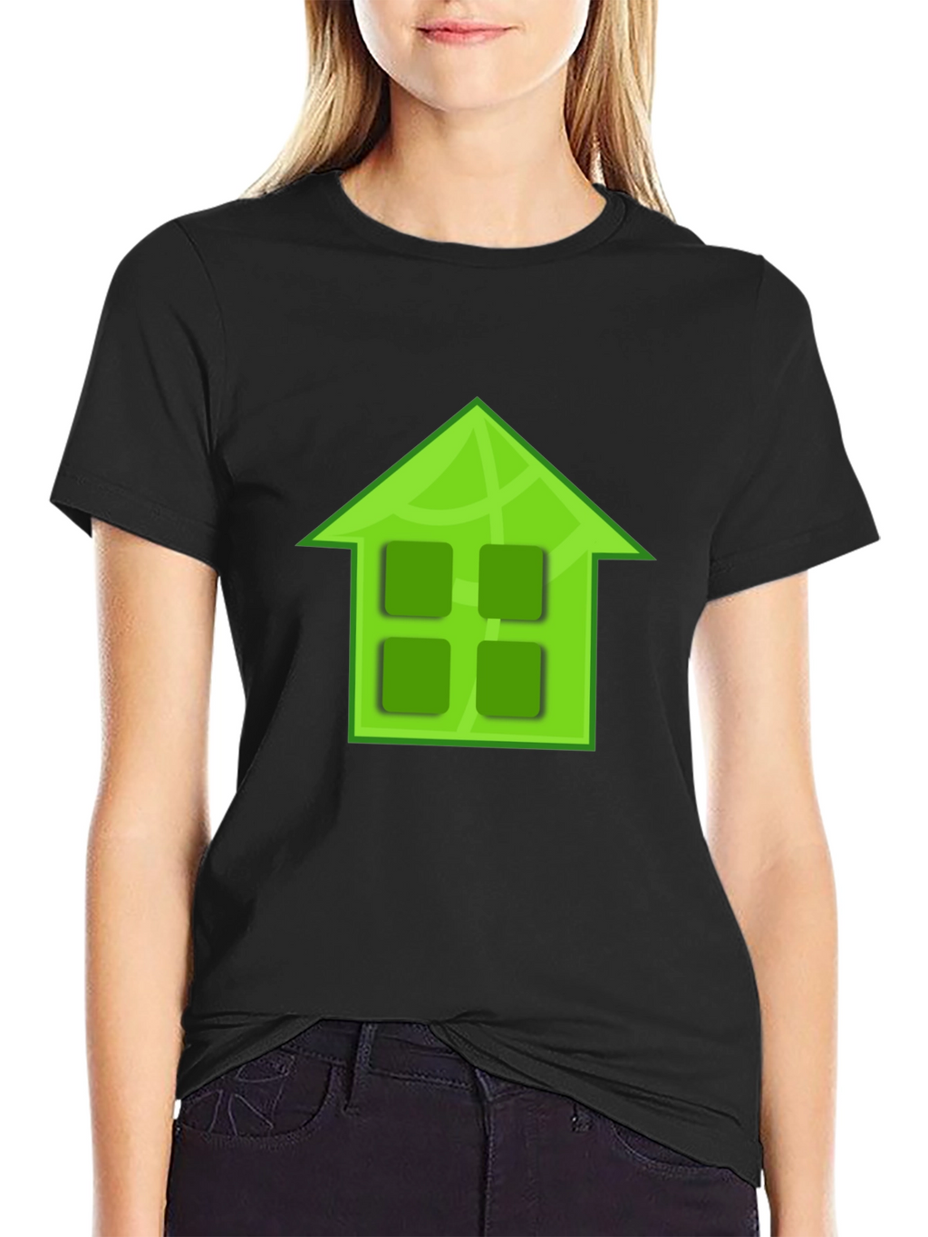 Camiseta Negra con Diseño de Casa Verde