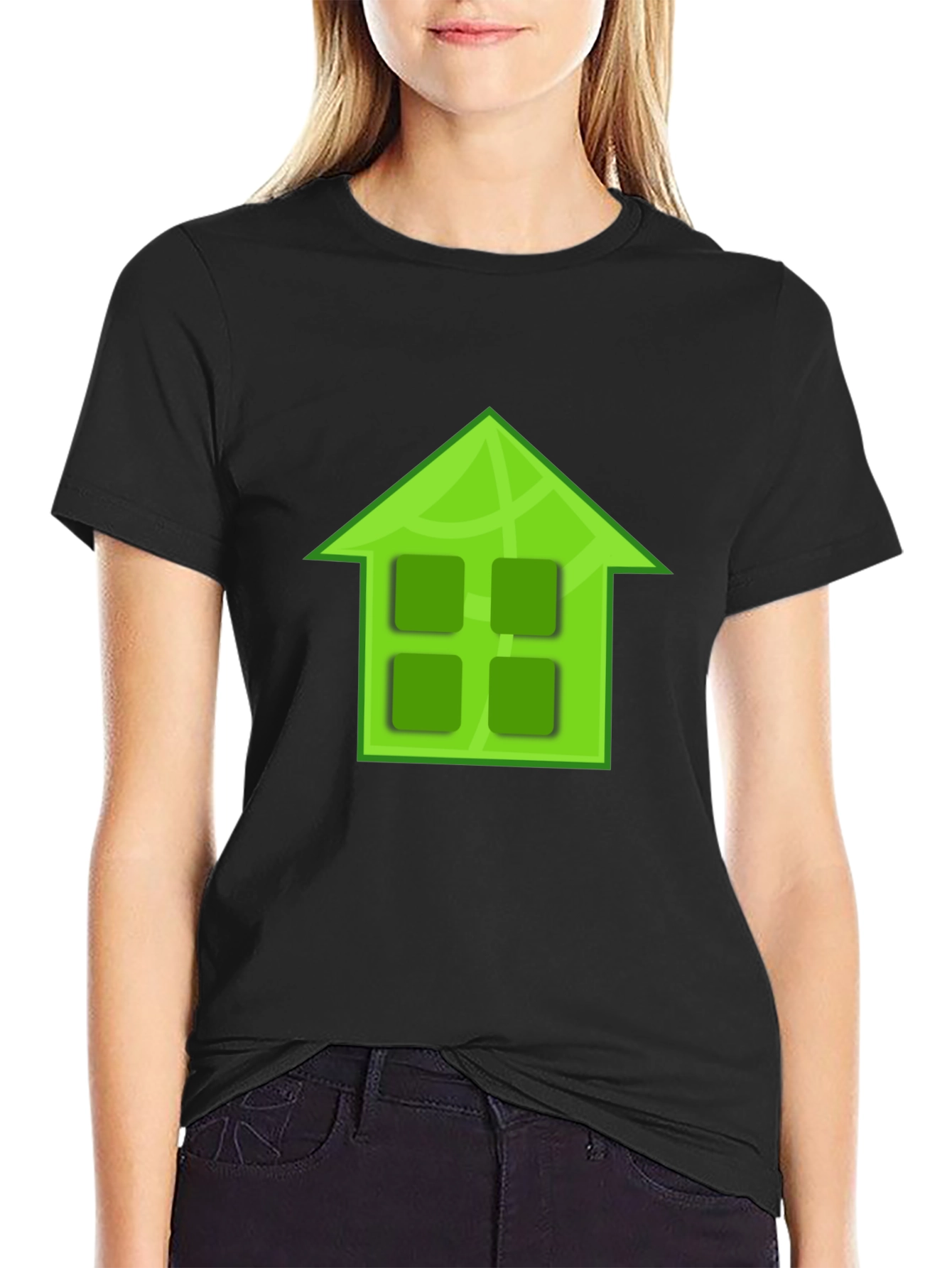 Camiseta Negra con Diseño de Casa Verde