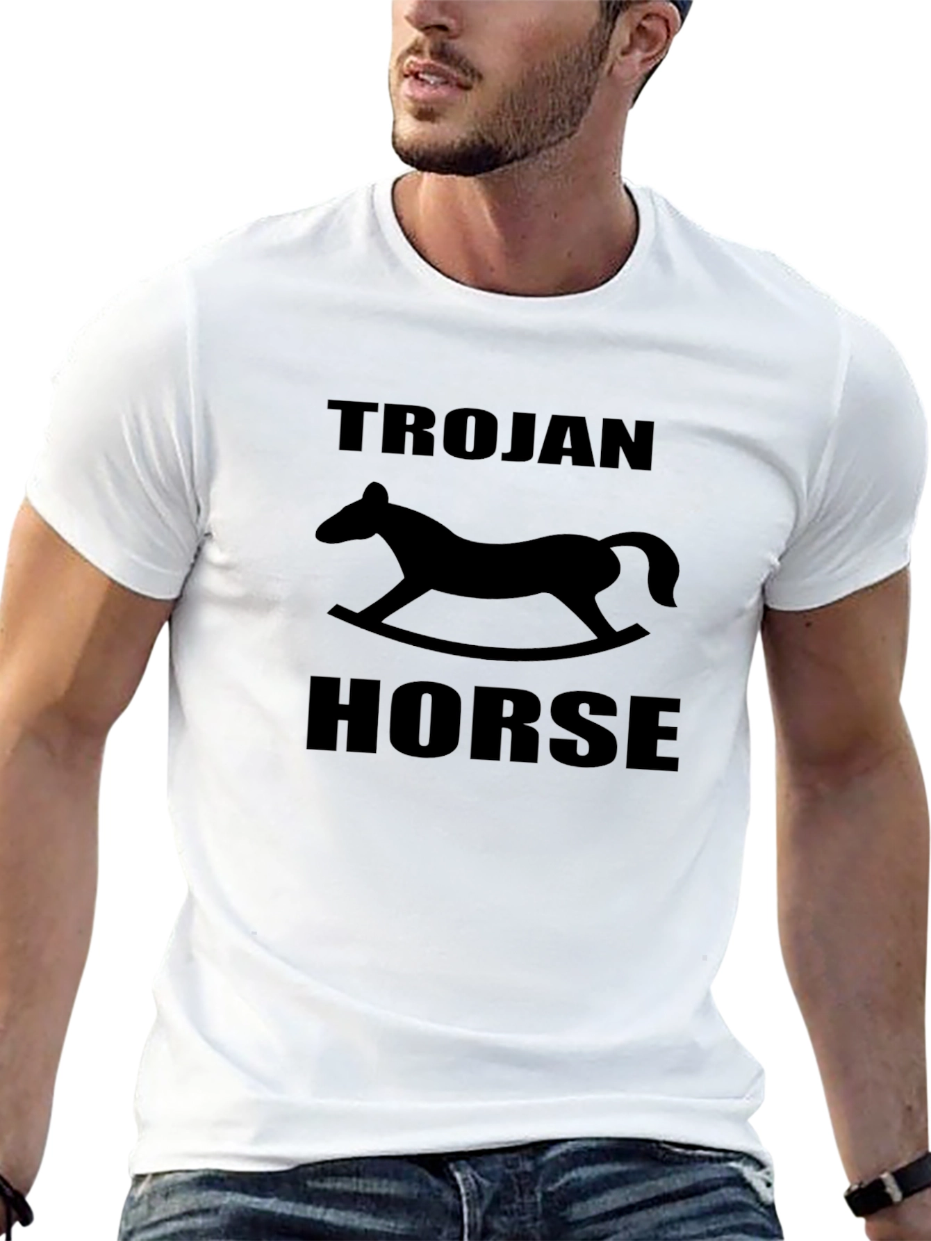 Camiseta Negra con Diseño de Caballo de Troya