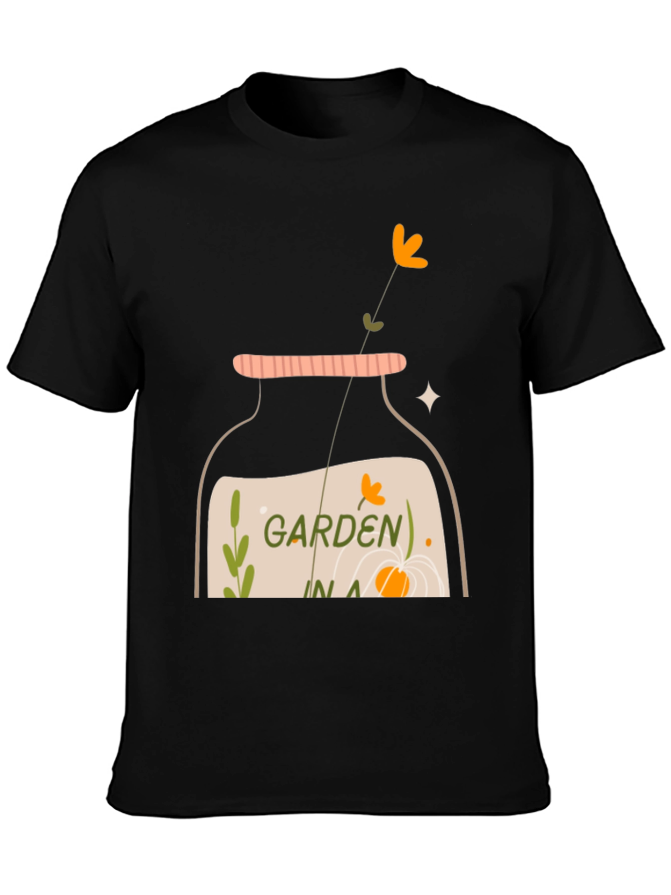 Camiseta Negra con Diseño de Jardín en Tarro