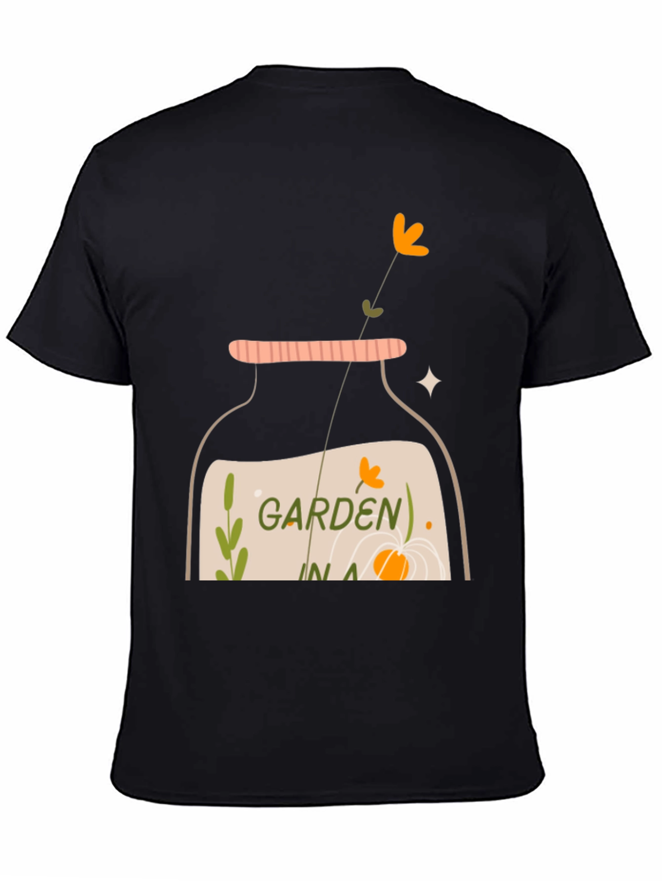 Camiseta Negra con Diseño de Jardín en Tarro