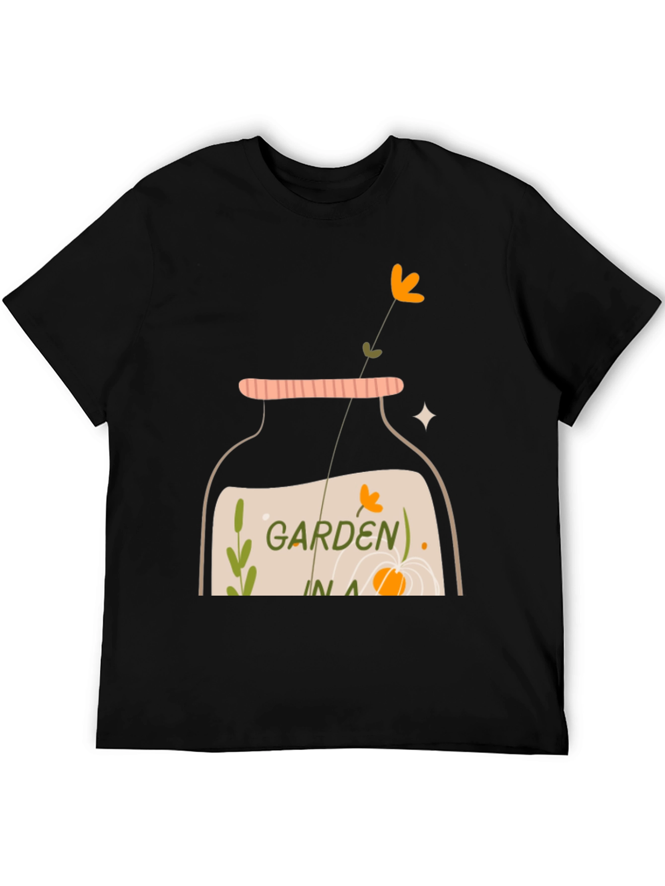 Camiseta Negra con Diseño de Jardín en Tarro