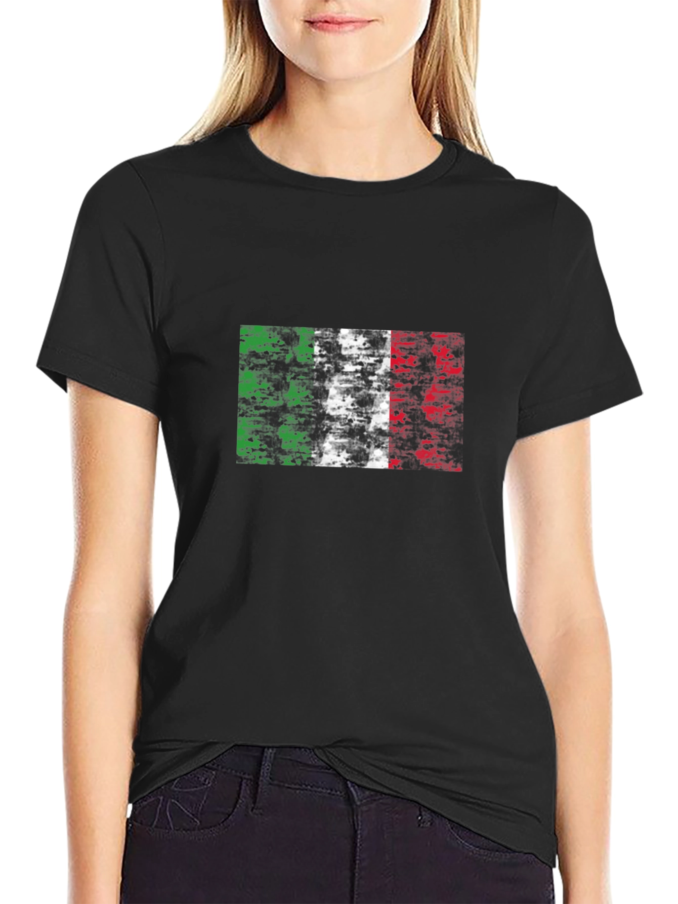 Camiseta Negra con Diseño de Bandera Italiana Vintage