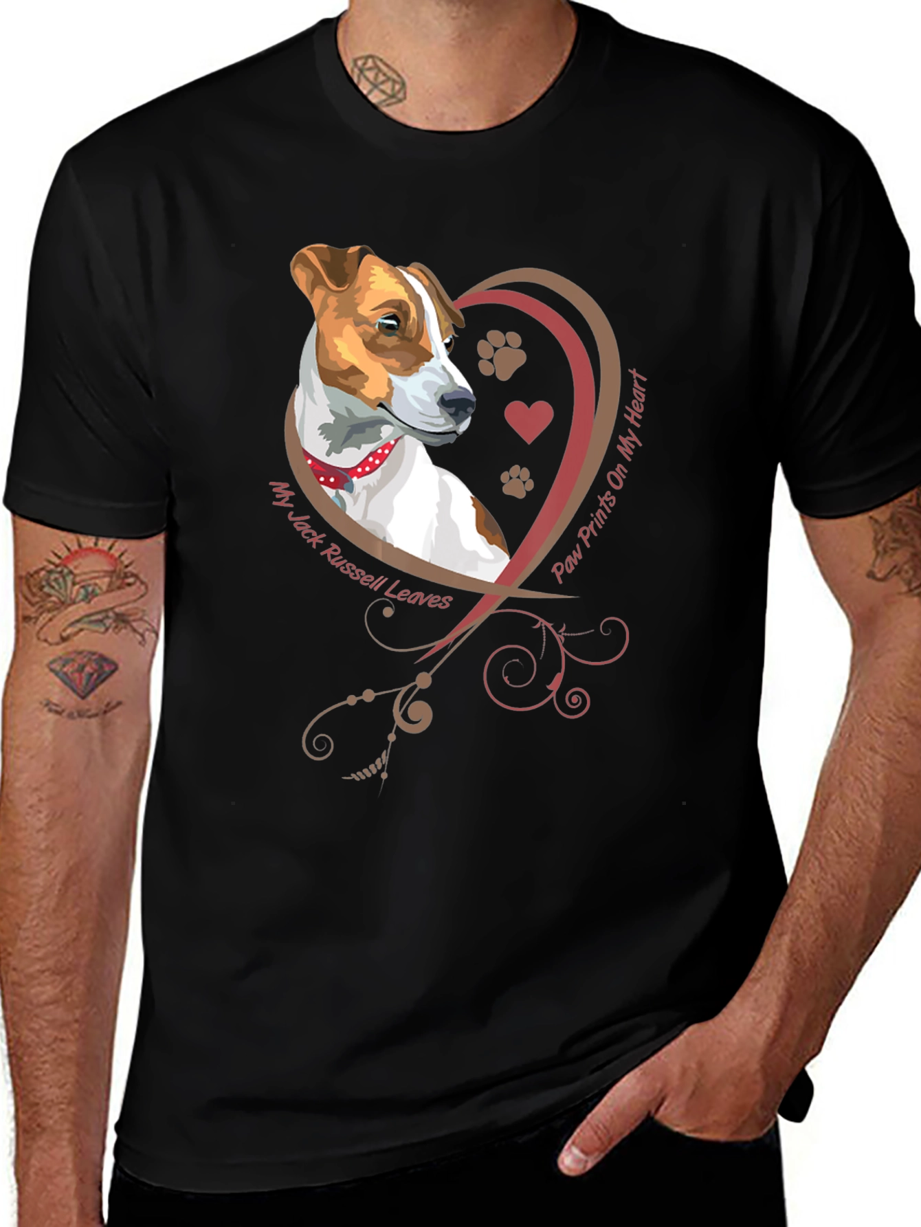 Camiseta Negra con Diseño de Jack Russell y Corazón