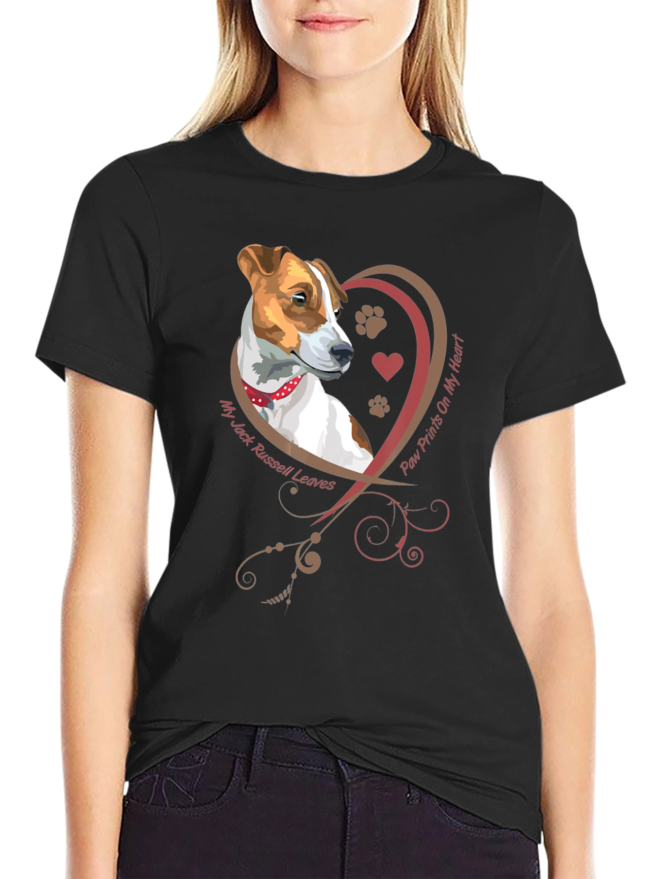 Camiseta Negra con Diseño de Jack Russell y Corazón