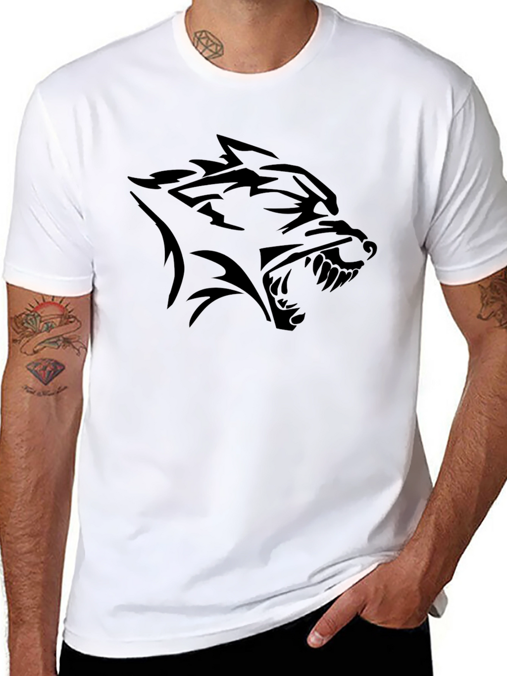 Camiseta Negra con Diseño de Lobo