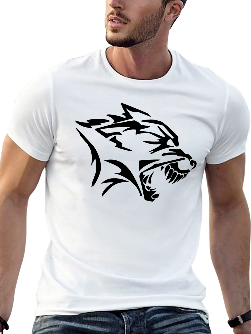 Camiseta Negra con Diseño de Lobo