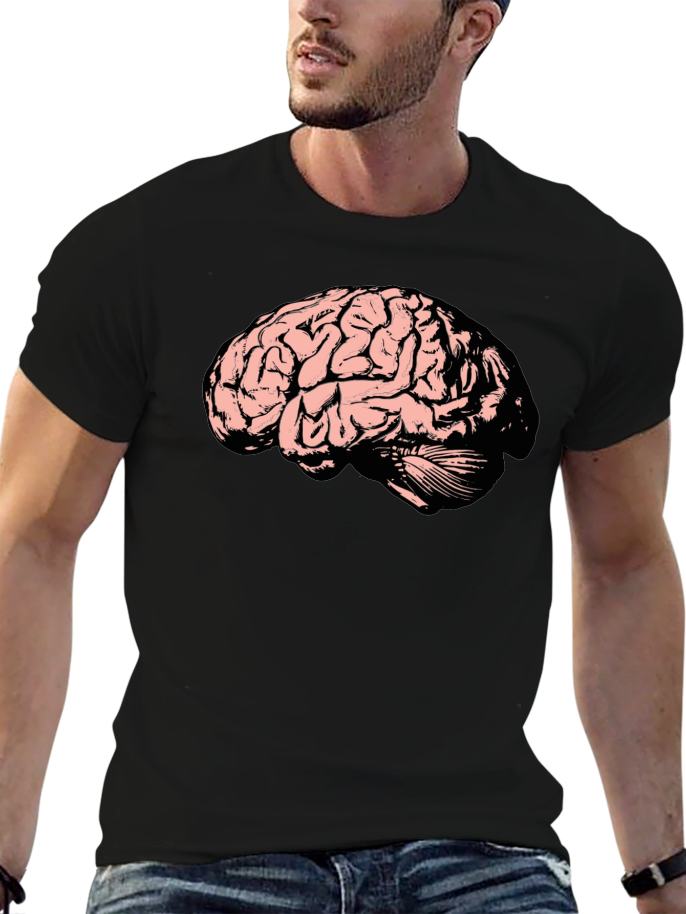 Camiseta Negra con Diseño de Cerebro