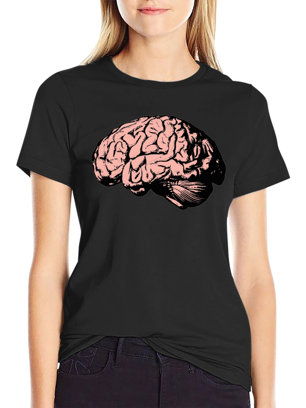 Camiseta Negra con Diseño de Cerebro