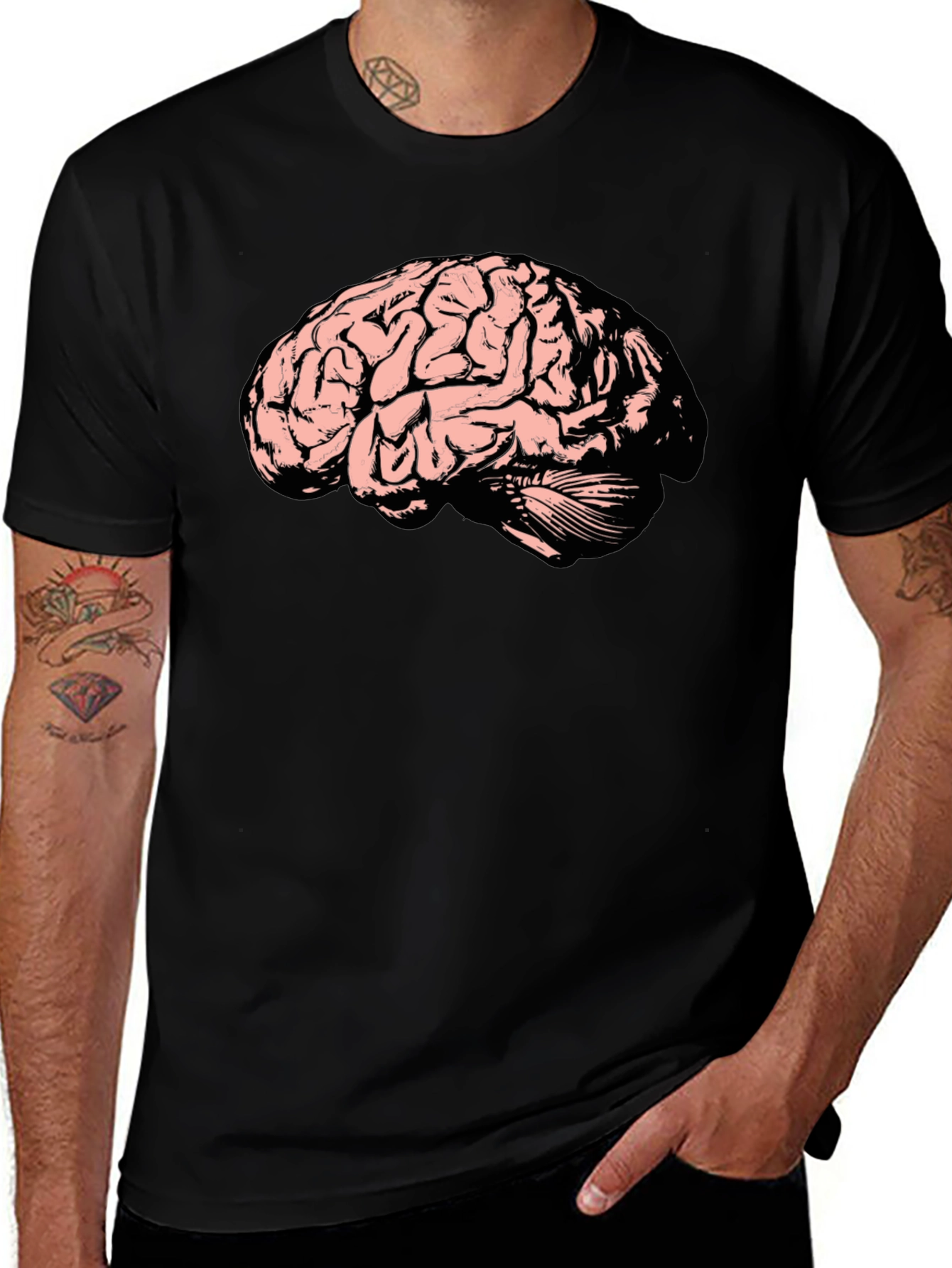 Camiseta Negra con Diseño de Cerebro
