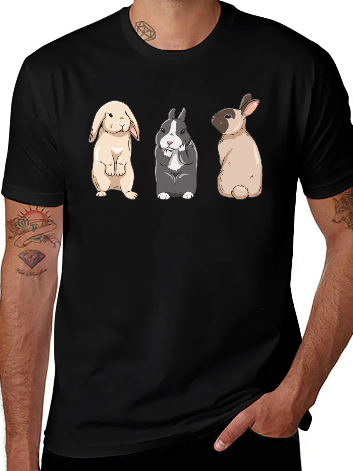 Camiseta Negra con Diseño de Conejos Adorables