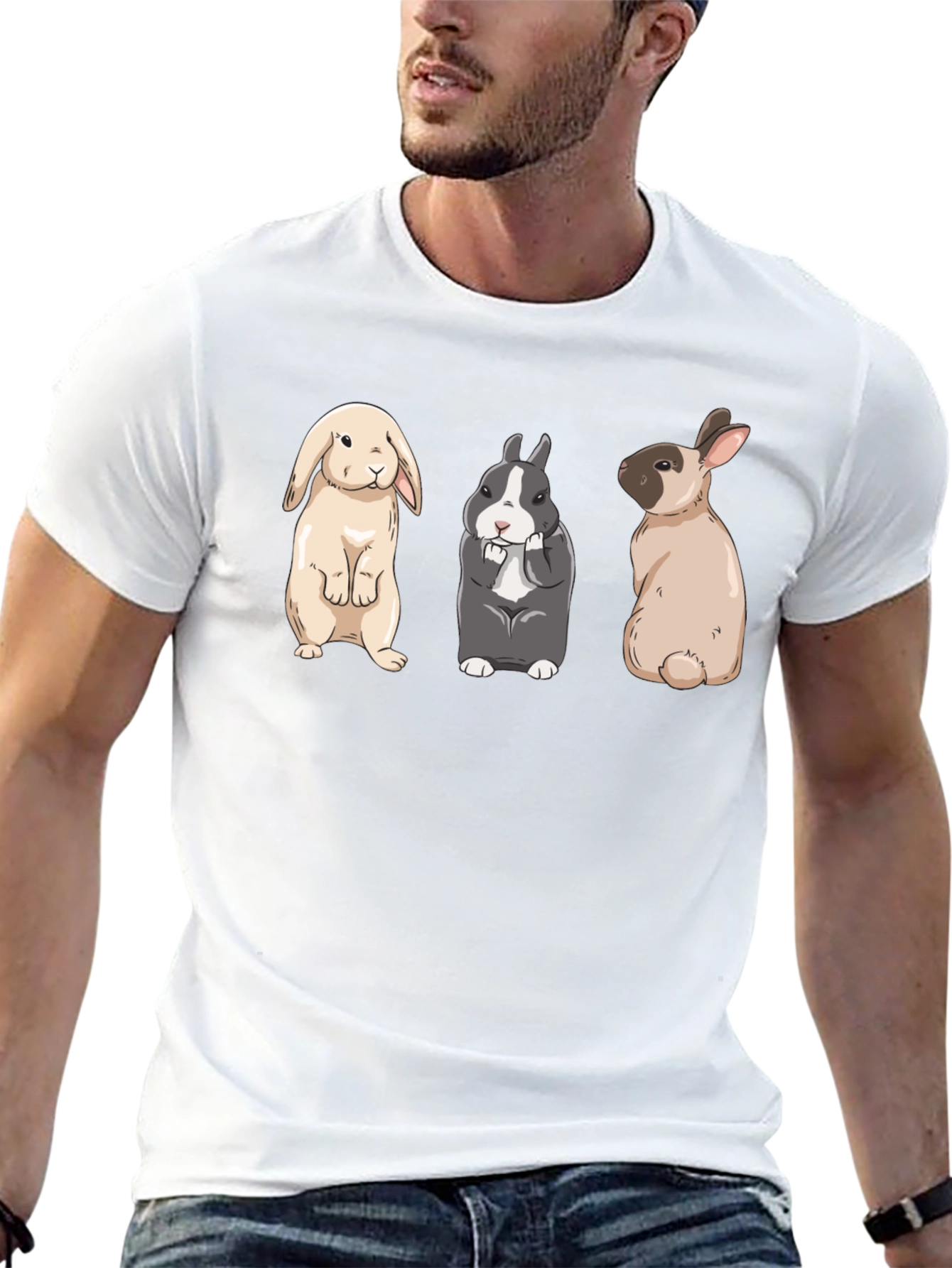 Camiseta Negra con Diseño de Conejos Adorables