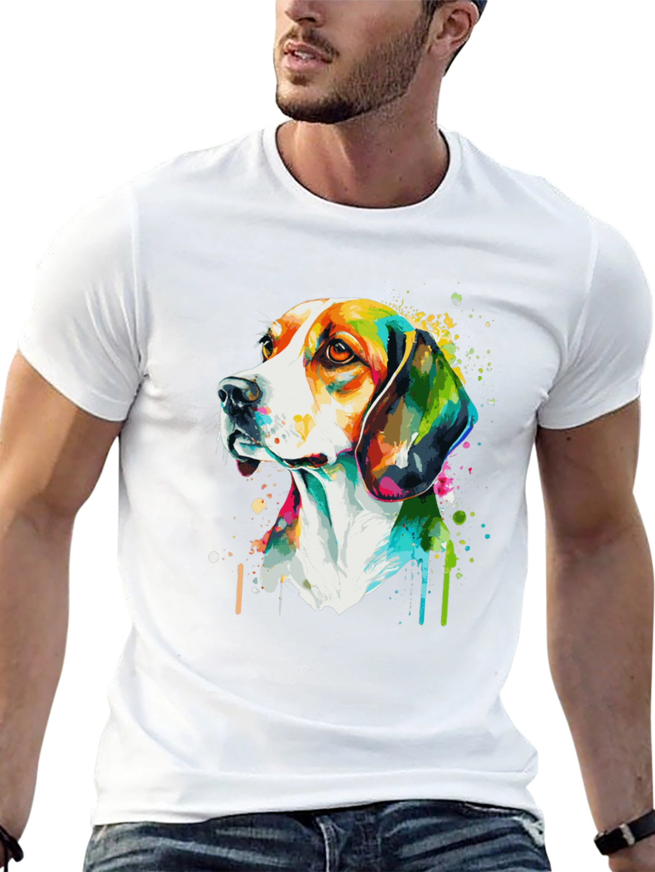 Camiseta Negra con Diseño de Perro Acuarela