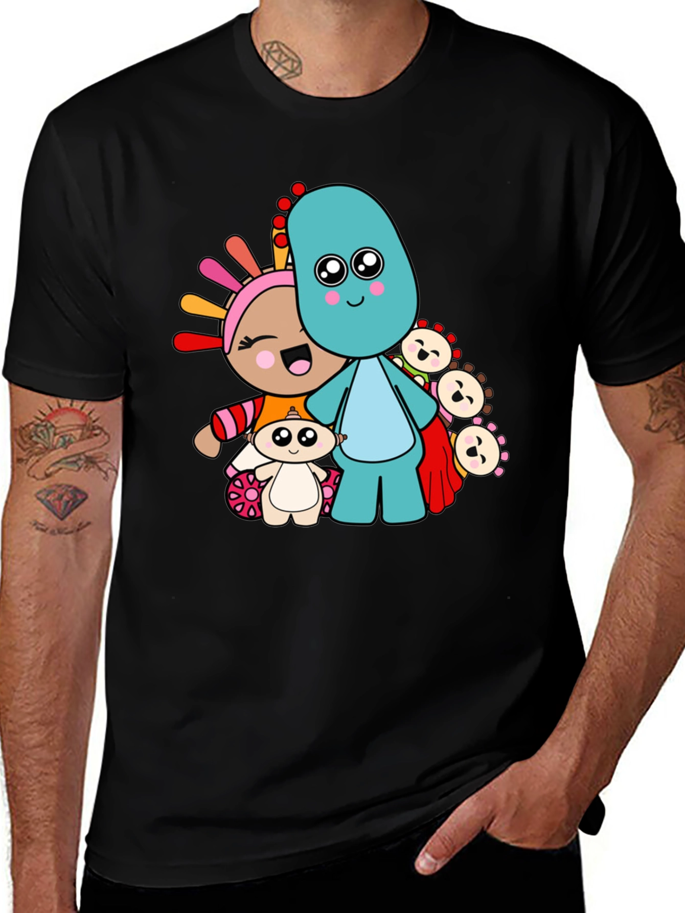 Camiseta Negra con Dibujos Animados
