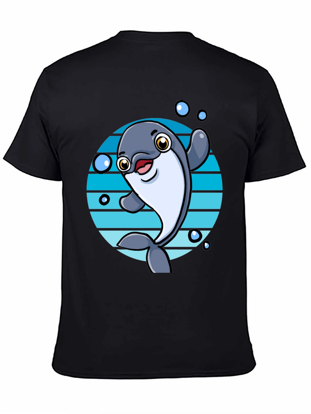 Camiseta Negra con Diseño de Delfín Animado