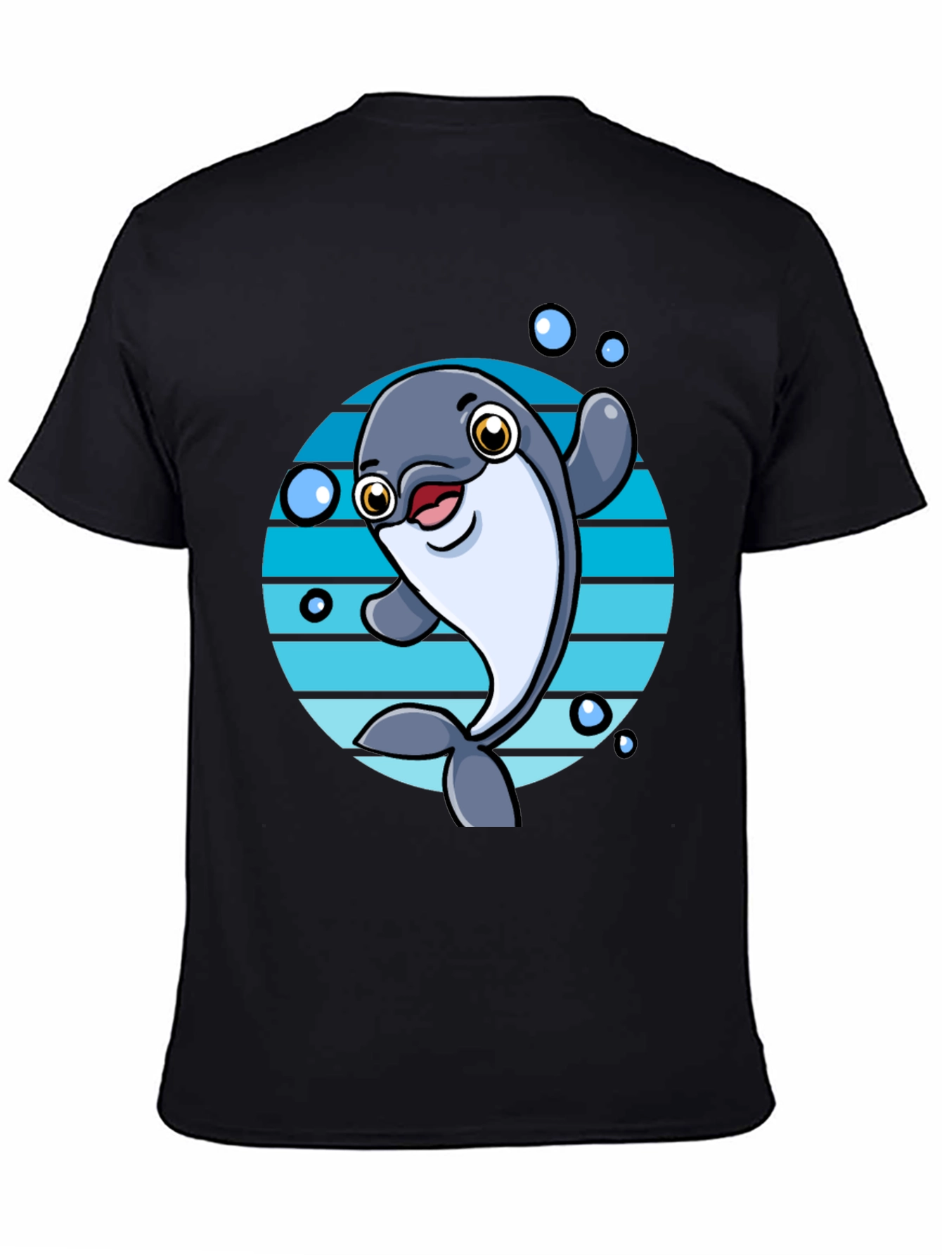 Camiseta Negra con Diseño de Delfín Animado
