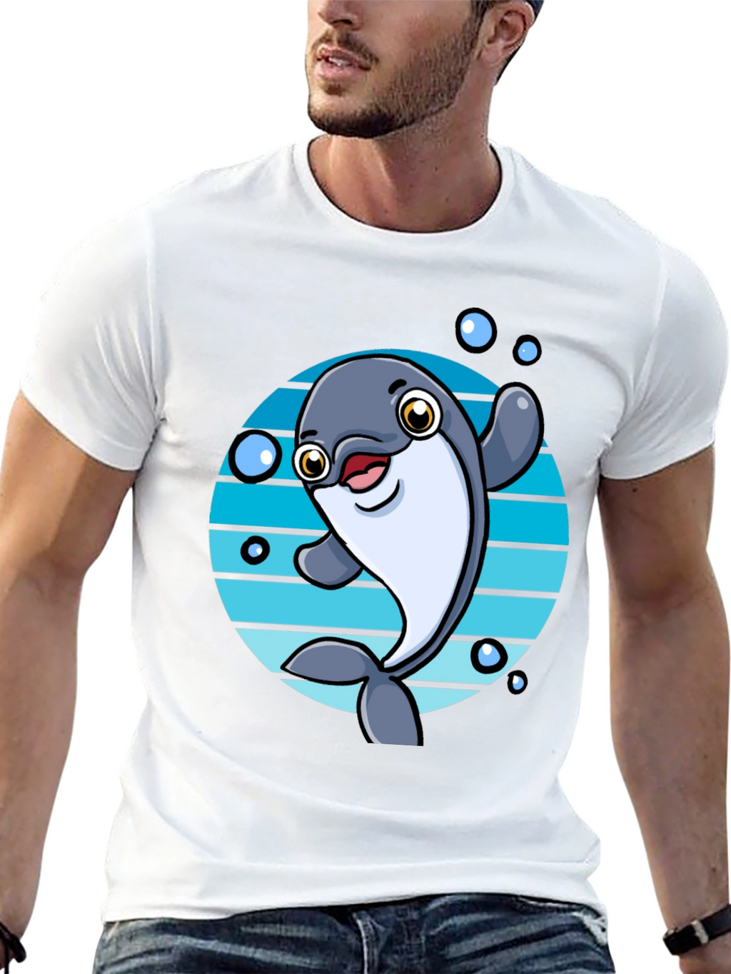 Camiseta Negra con Diseño de Delfín Animado