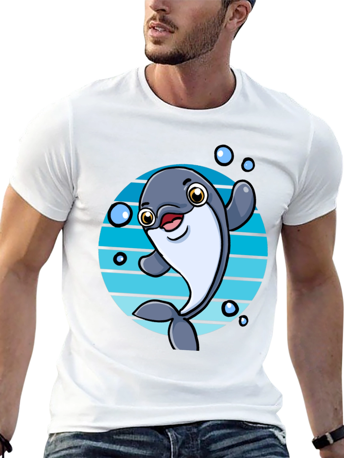 Camiseta Negra con Diseño de Delfín Animado