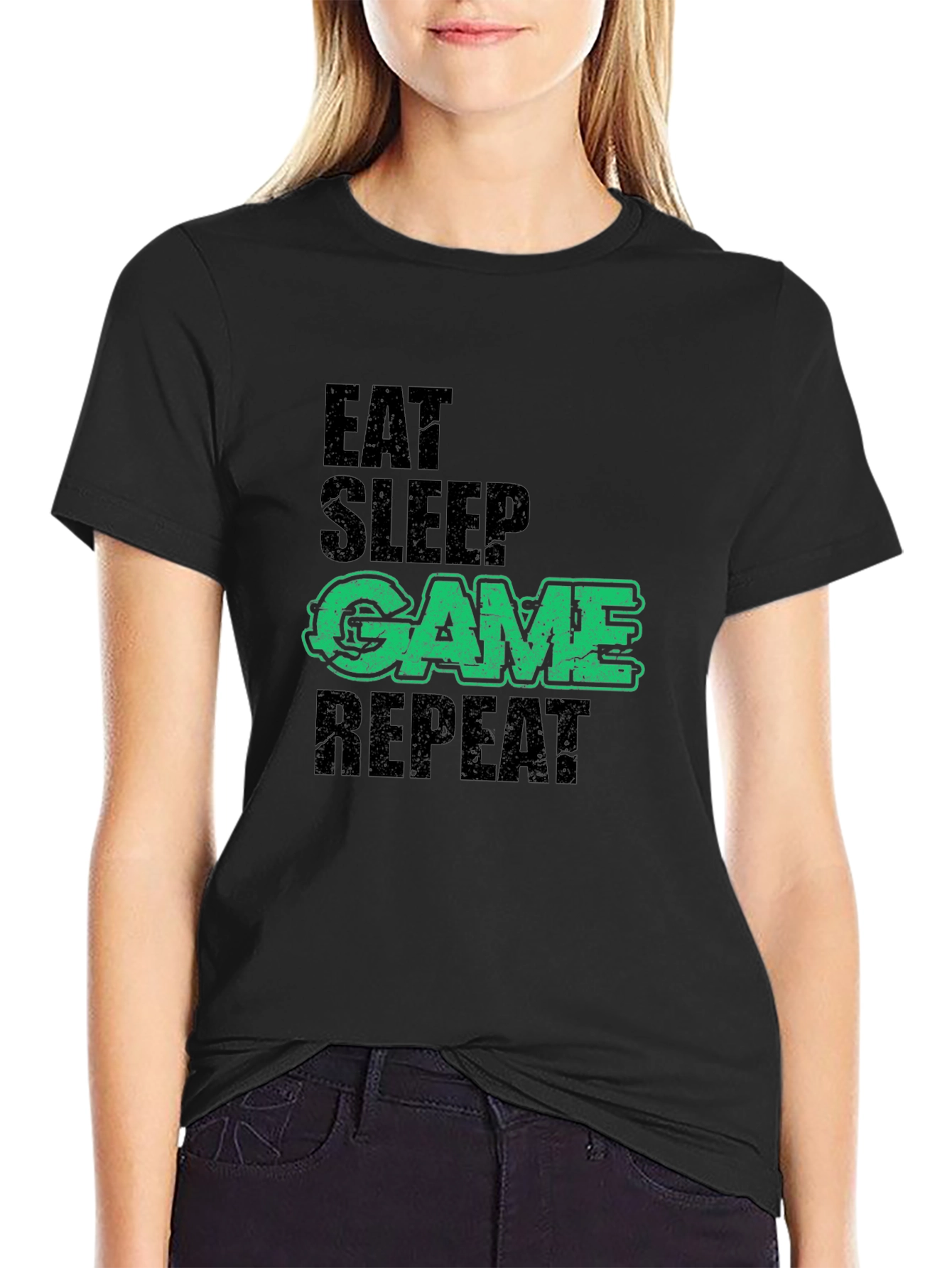 Camiseta Eat Sleep Game Repeat Negra para Gamers