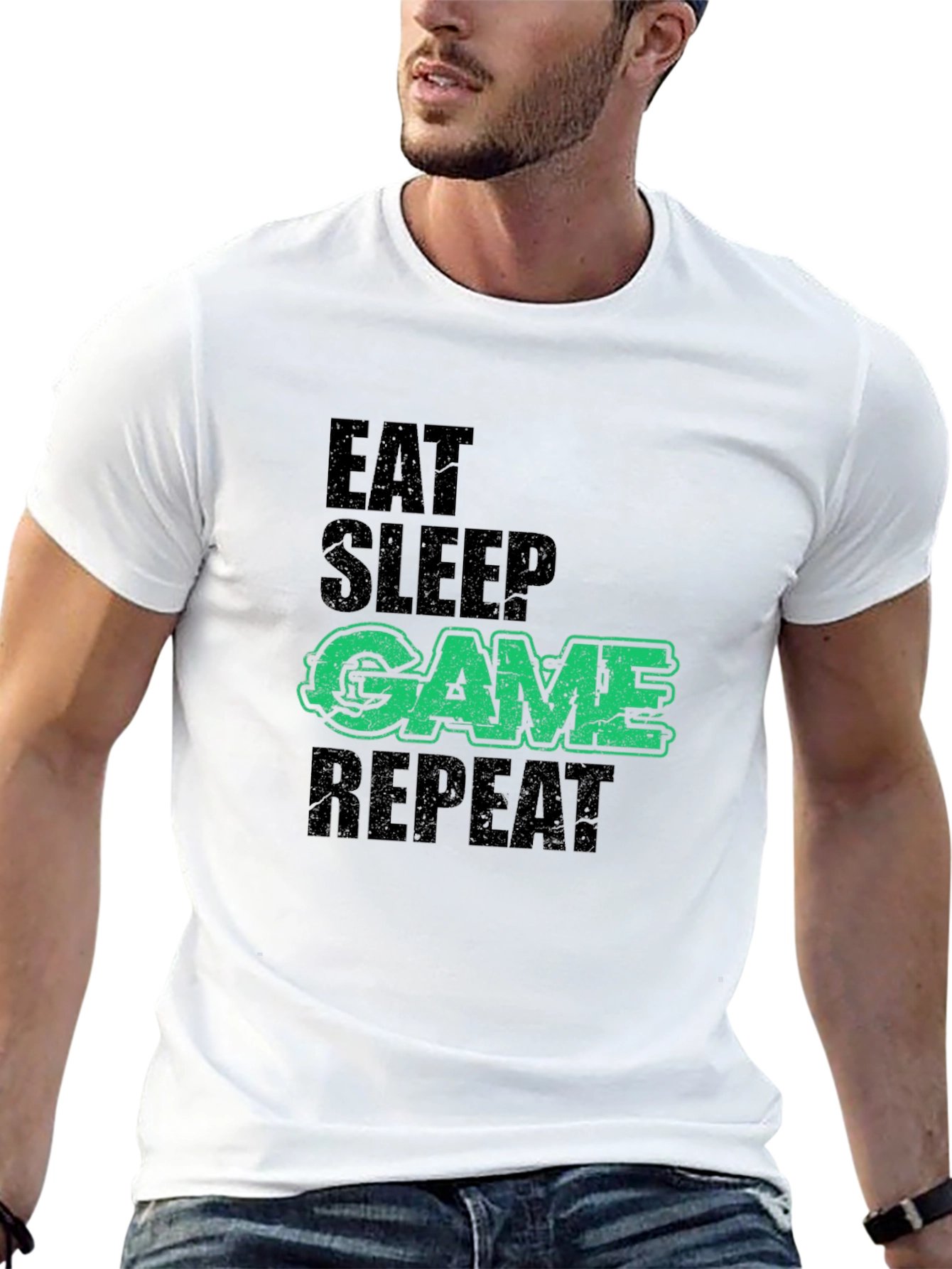 Camiseta Eat Sleep Game Repeat Negra para Gamers
