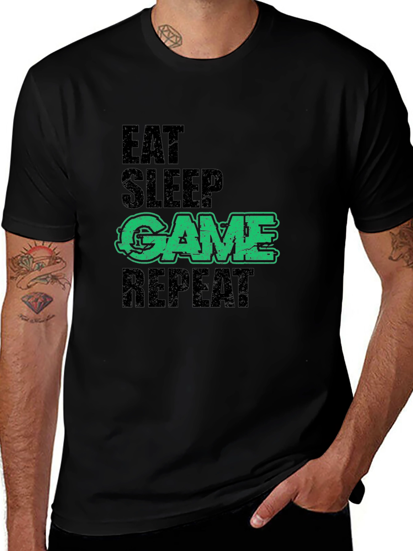 Camiseta Eat Sleep Game Repeat Negra para Gamers