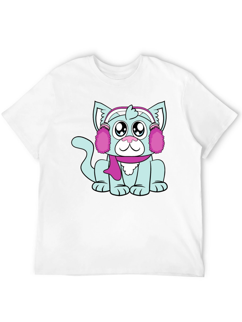 Camiseta Negra con Adorable Gato Invernal