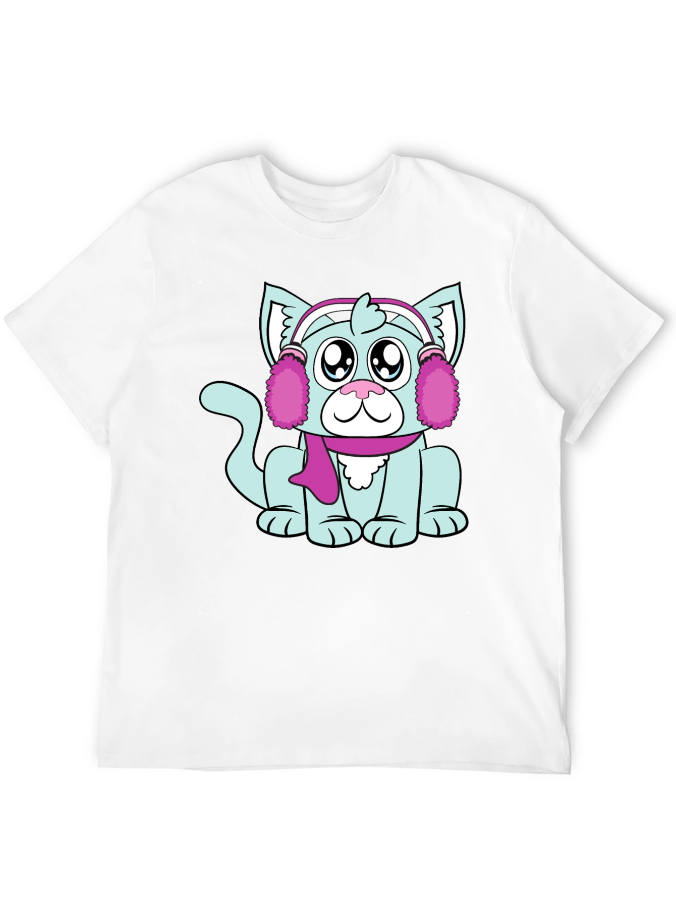 Camiseta Negra con Adorable Gato Invernal