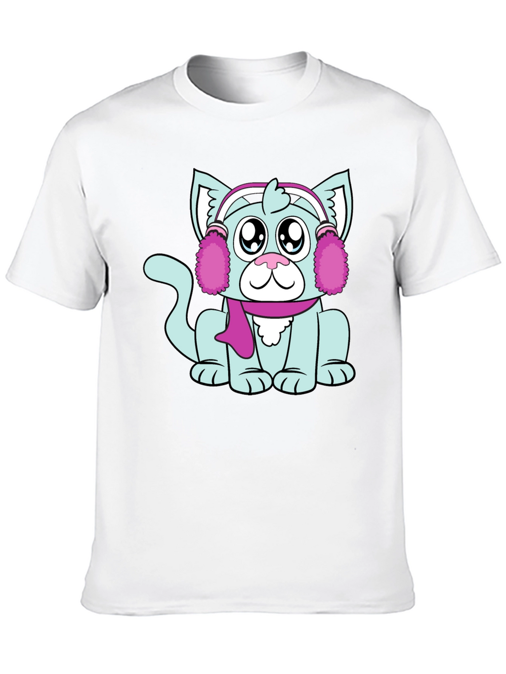 Camiseta Negra con Adorable Gato Invernal