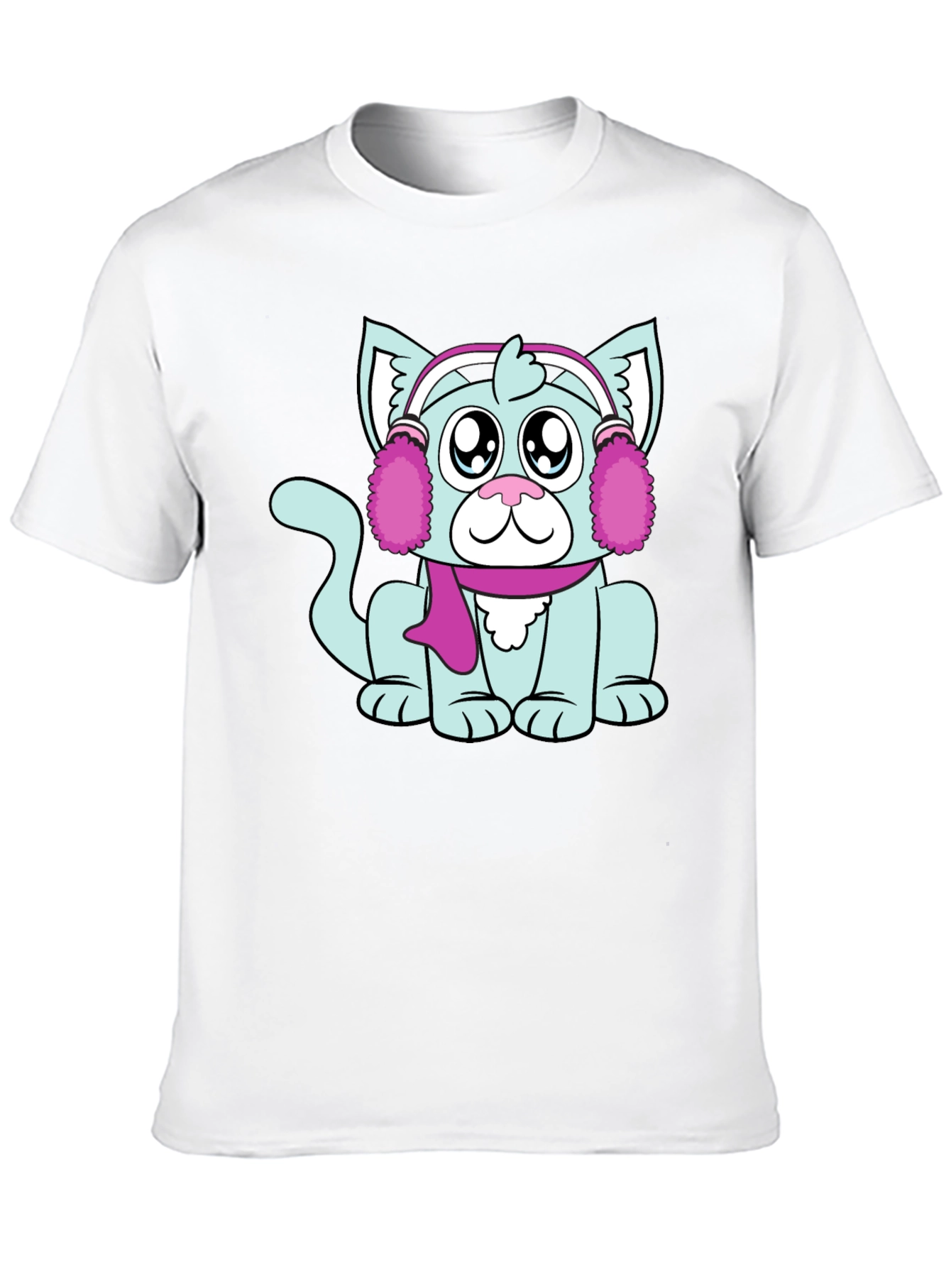 Camiseta Negra con Adorable Gato Invernal