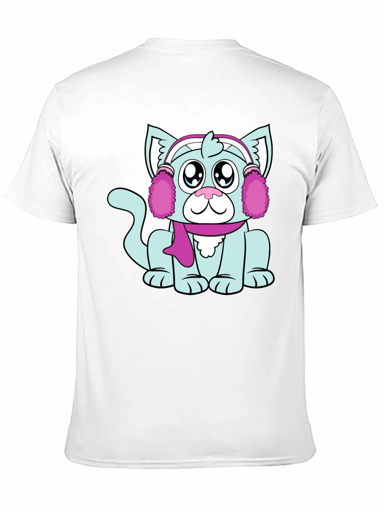Camiseta Negra con Adorable Gato Invernal
