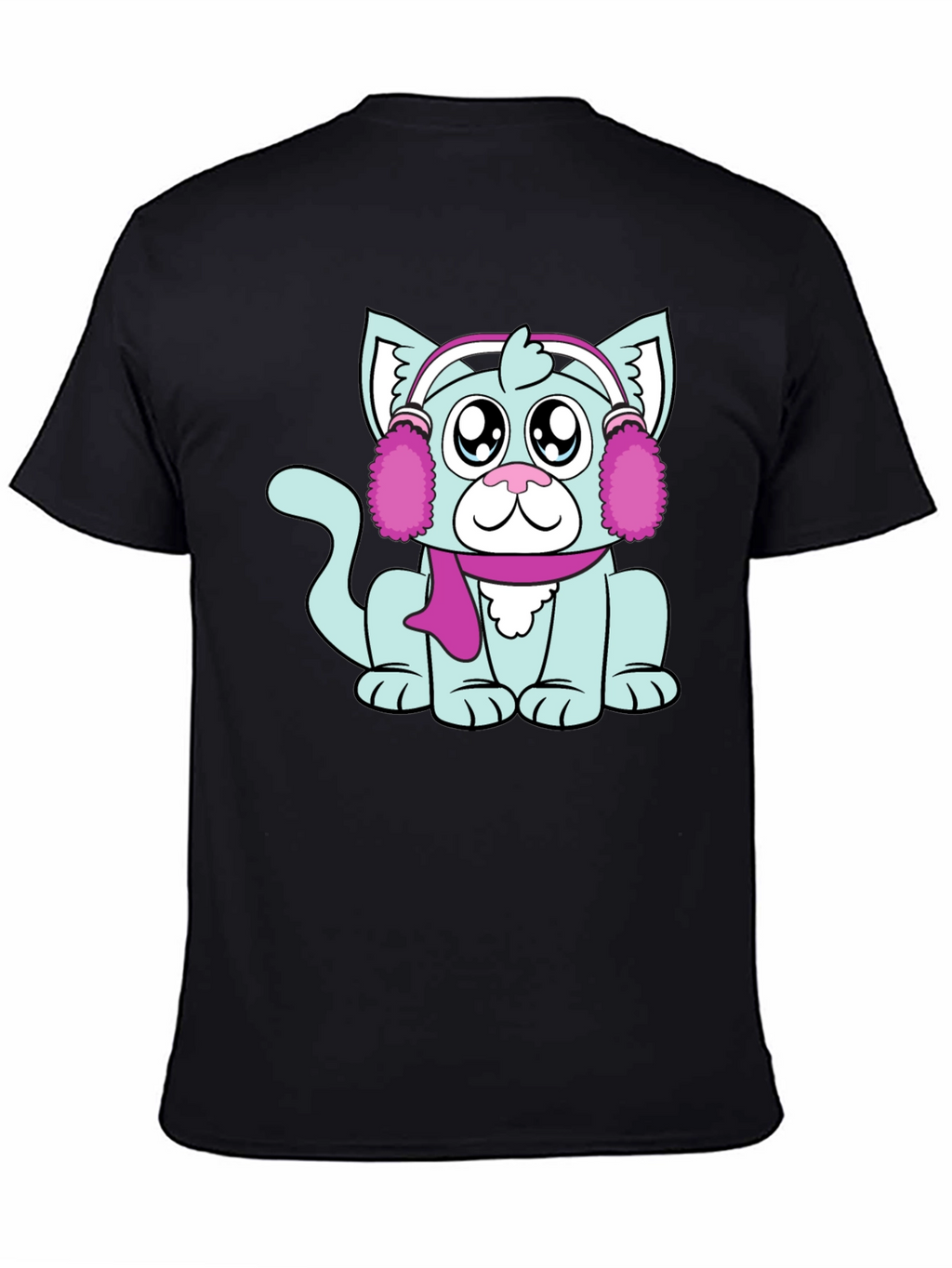 Camiseta Negra con Adorable Gato Invernal