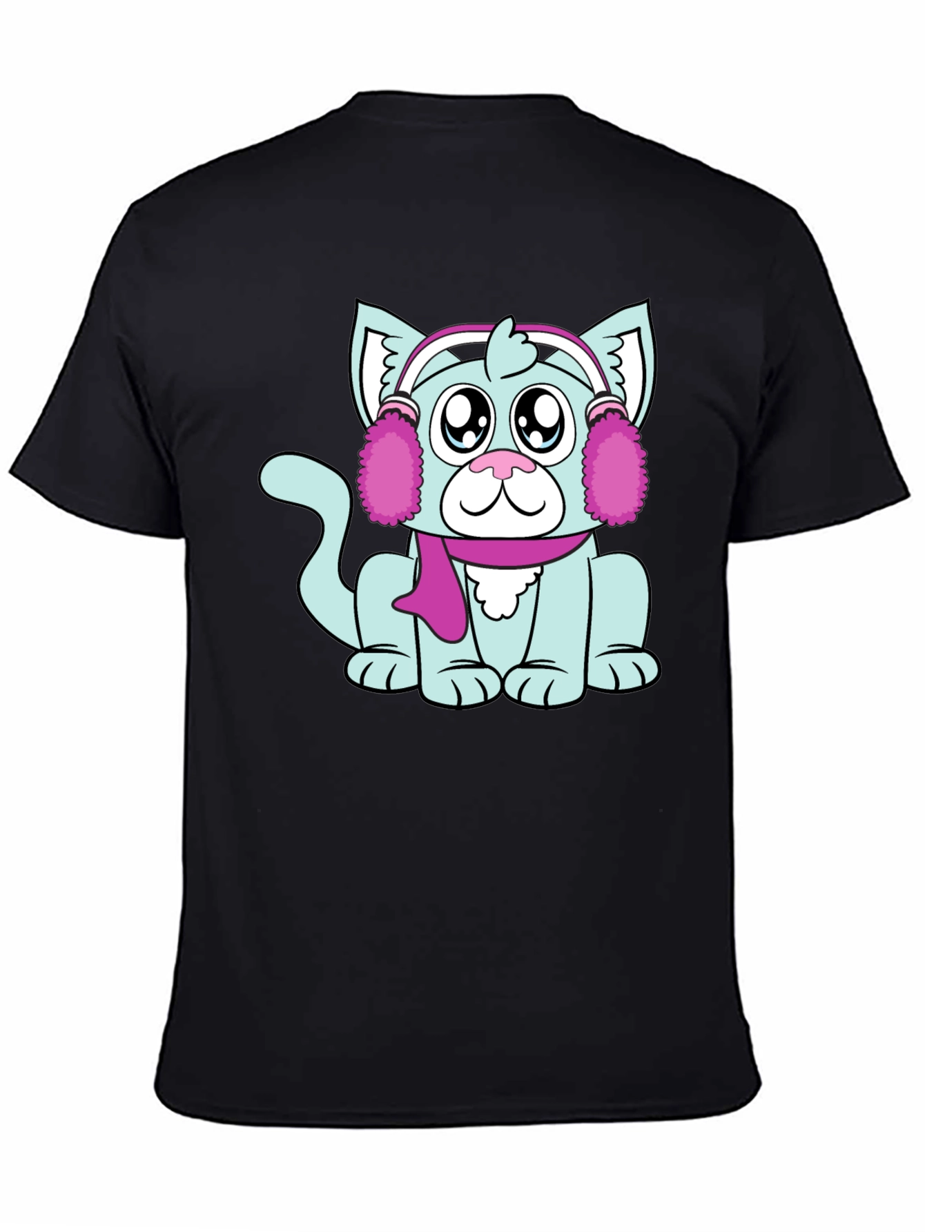 Camiseta Negra con Adorable Gato Invernal