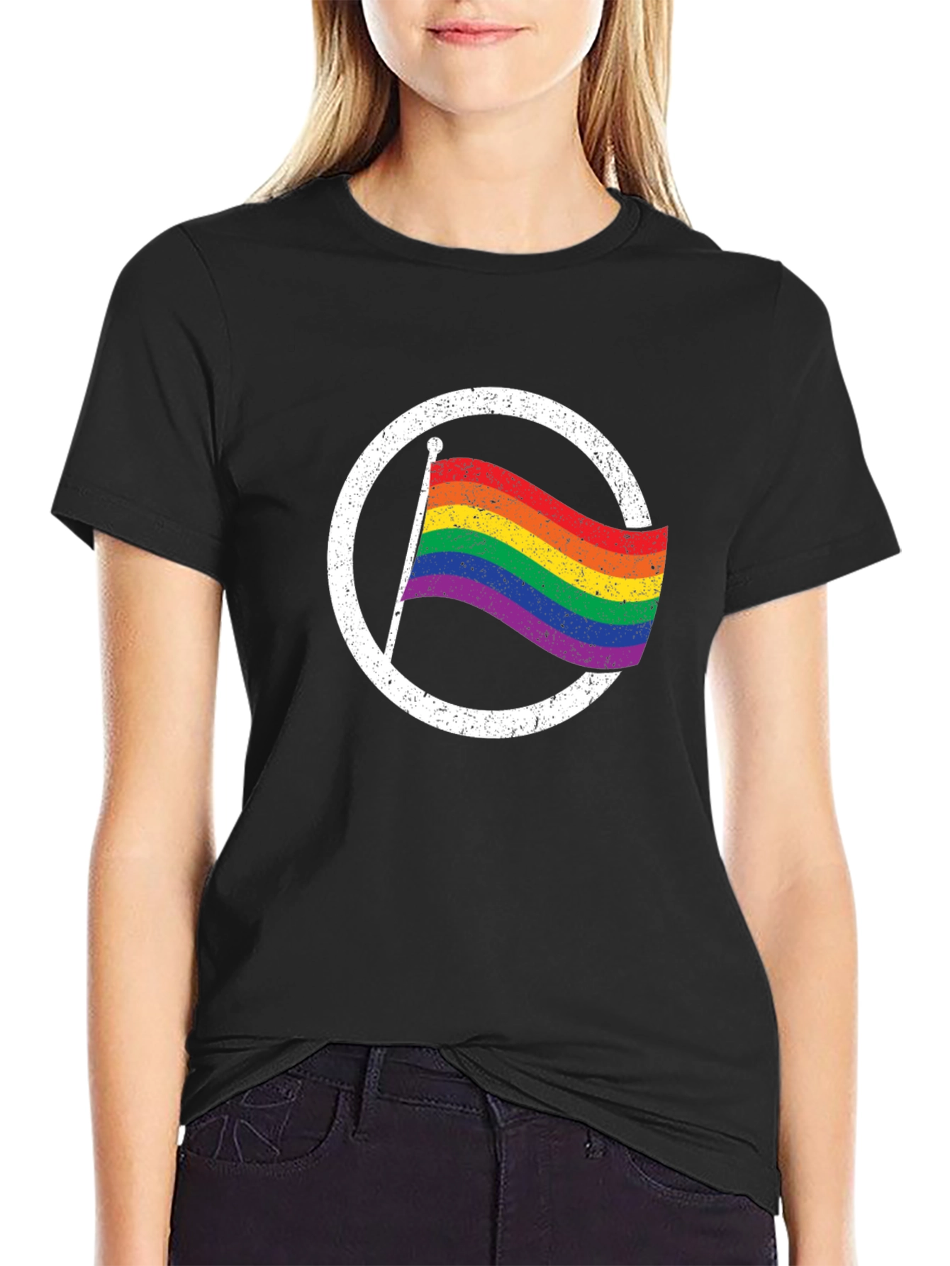 Camiseta Negra con Diseño de Bandera del Orgullo LGBT